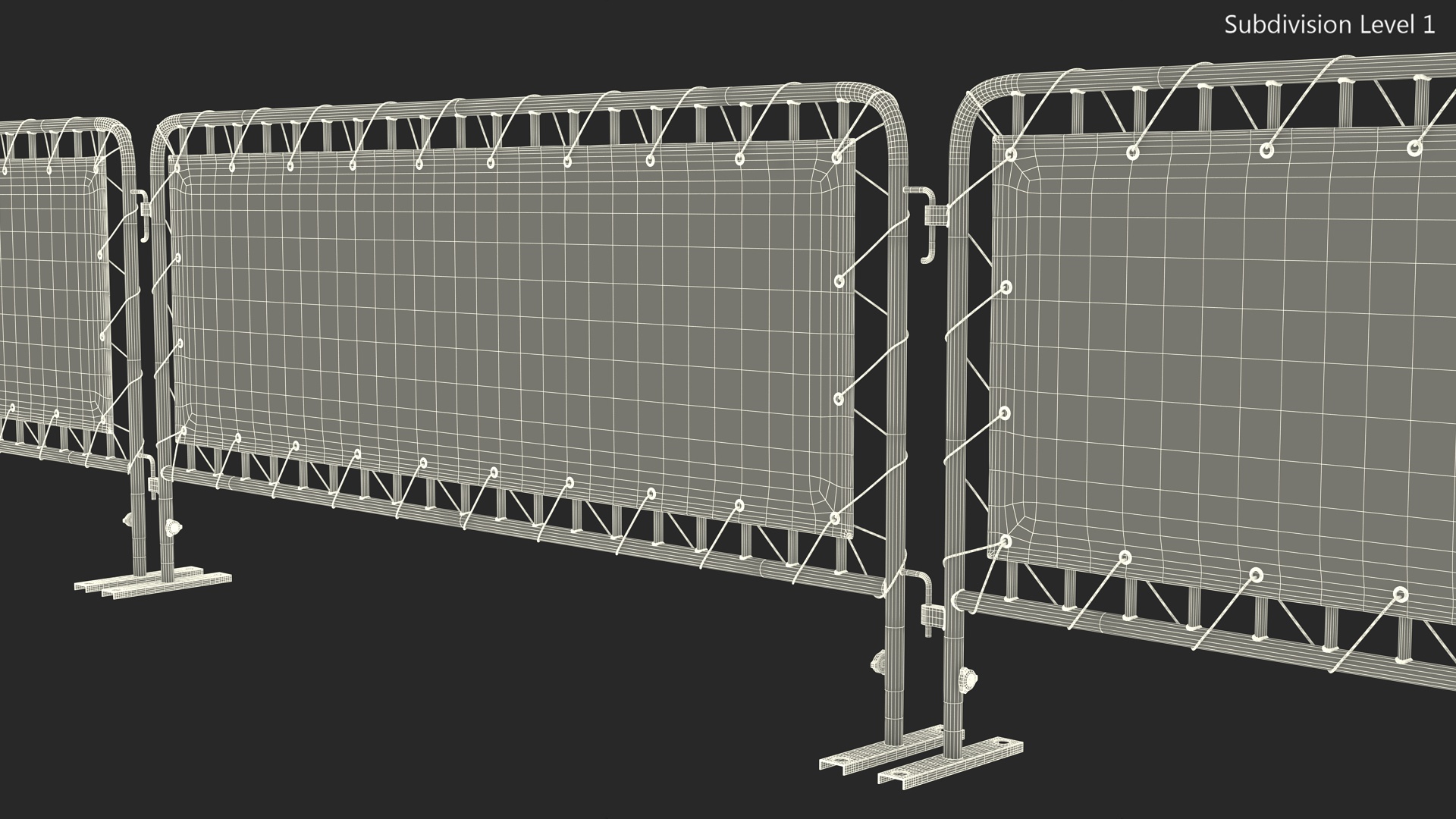Red and White Crowd Control Barriers Line with Banners 3D model