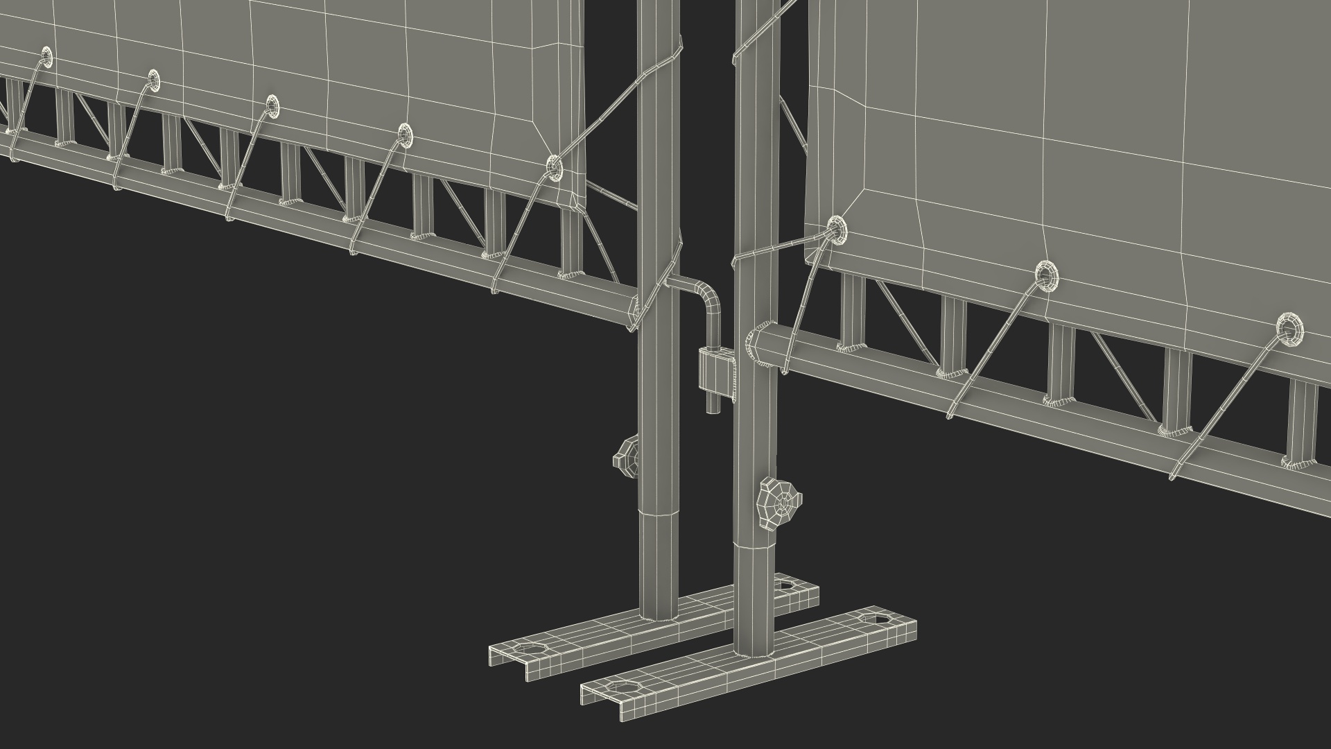 Red and White Crowd Control Barriers Line with Banners 3D model