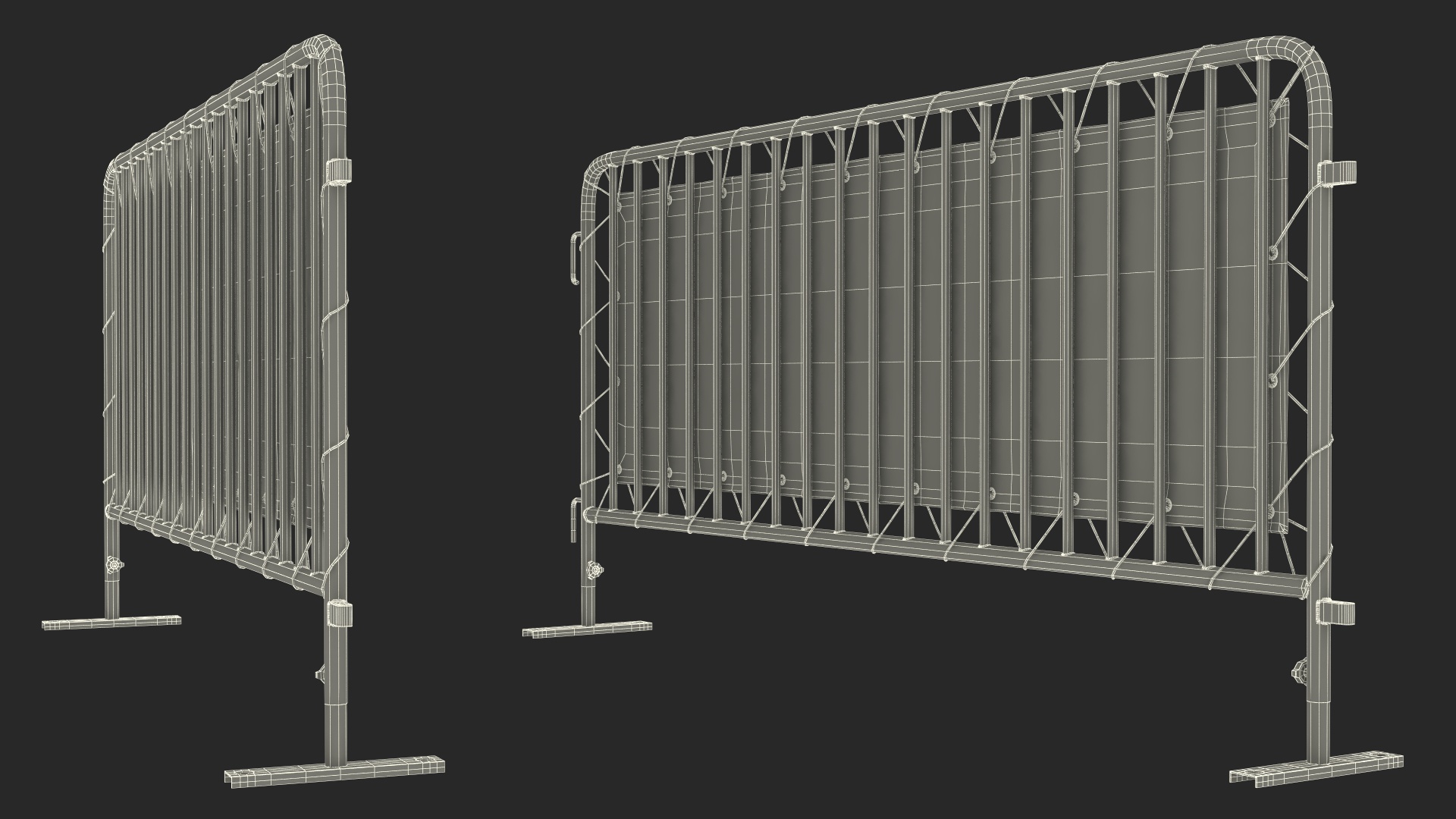 Red and White Crowd Control Barriers Line with Banners 3D model