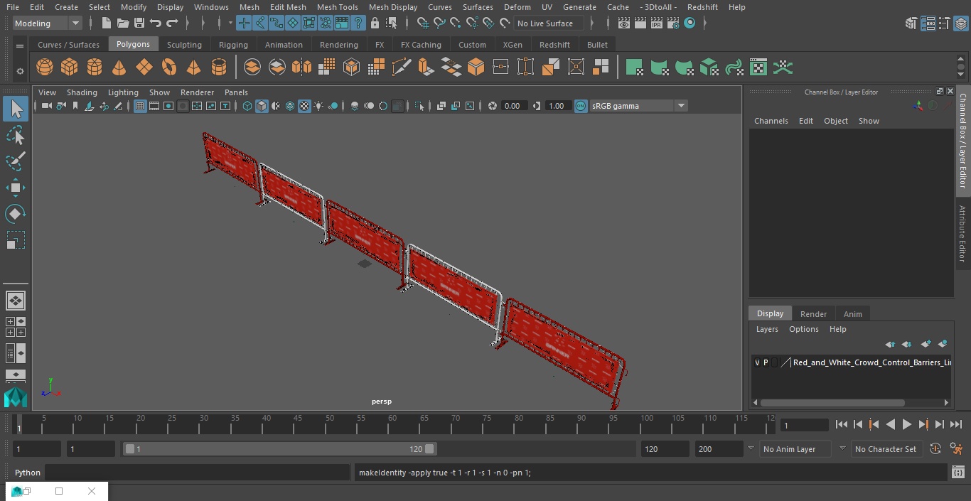 Red and White Crowd Control Barriers Line with Banners 3D model