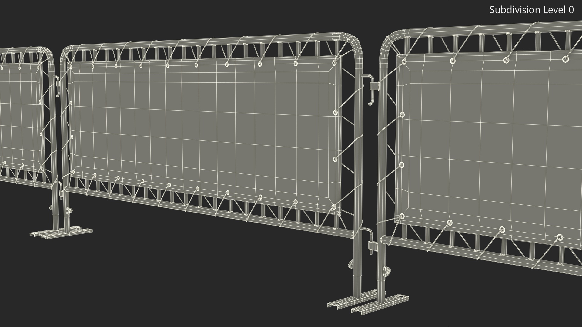 Red and White Crowd Control Barriers Line with Banners 3D model