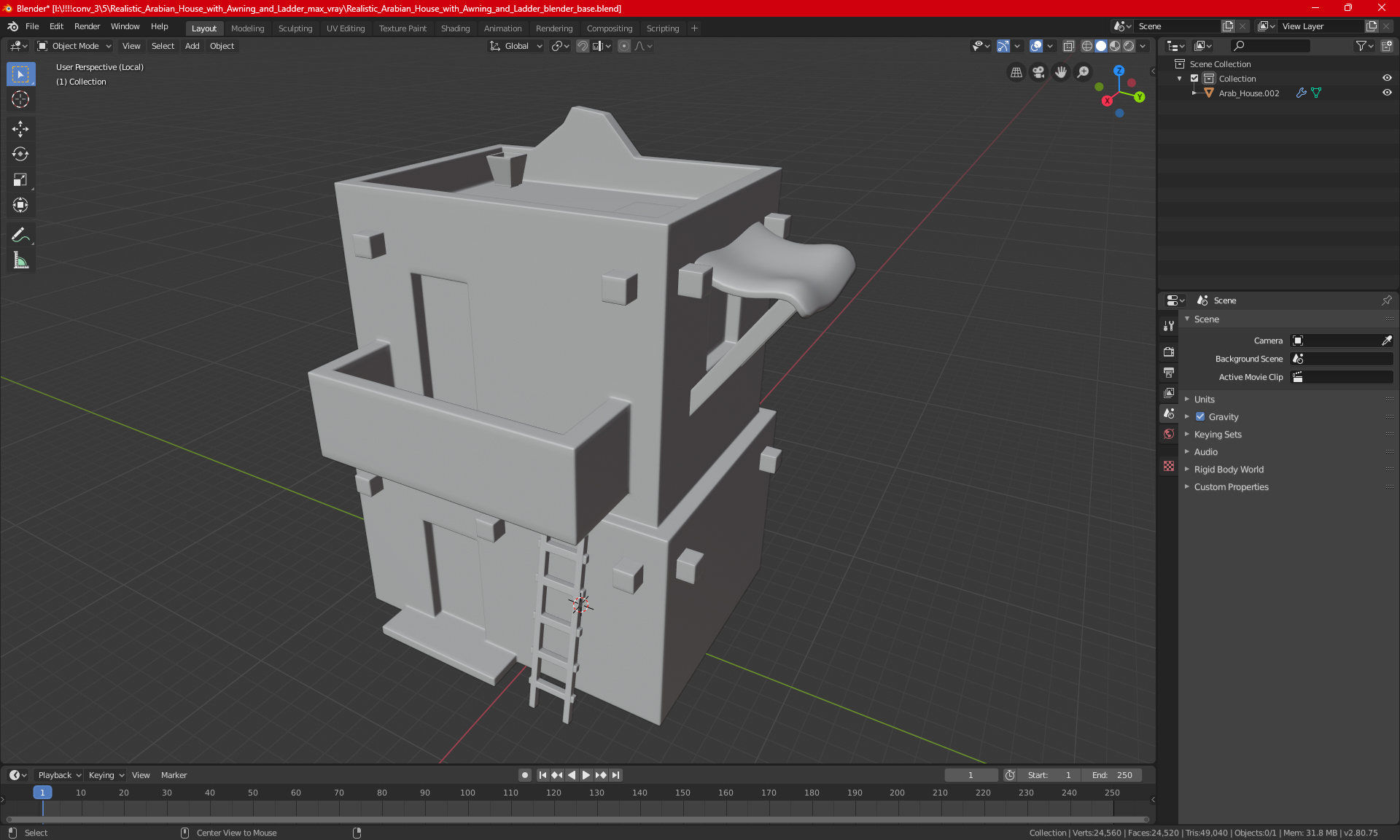 3D model Stylized Arabian House with Awning and Ladder