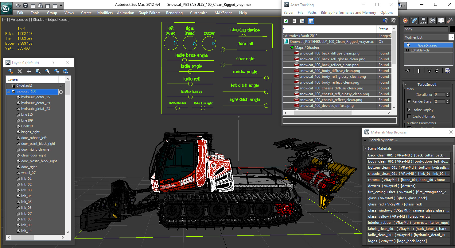 3D Snowcat PISTENBULLY 100 Clean Rigged