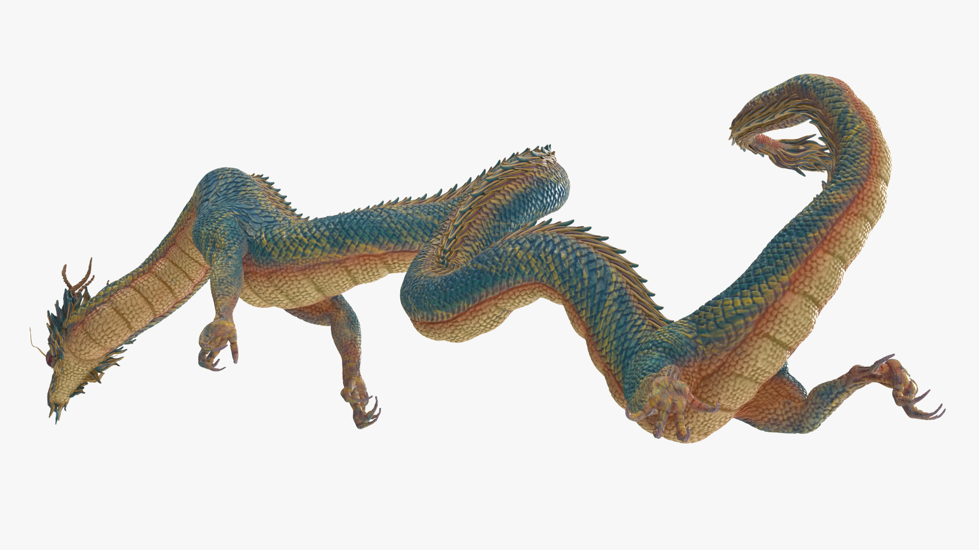 3D Asian Mythical Serpent Dragon Blue Rigged