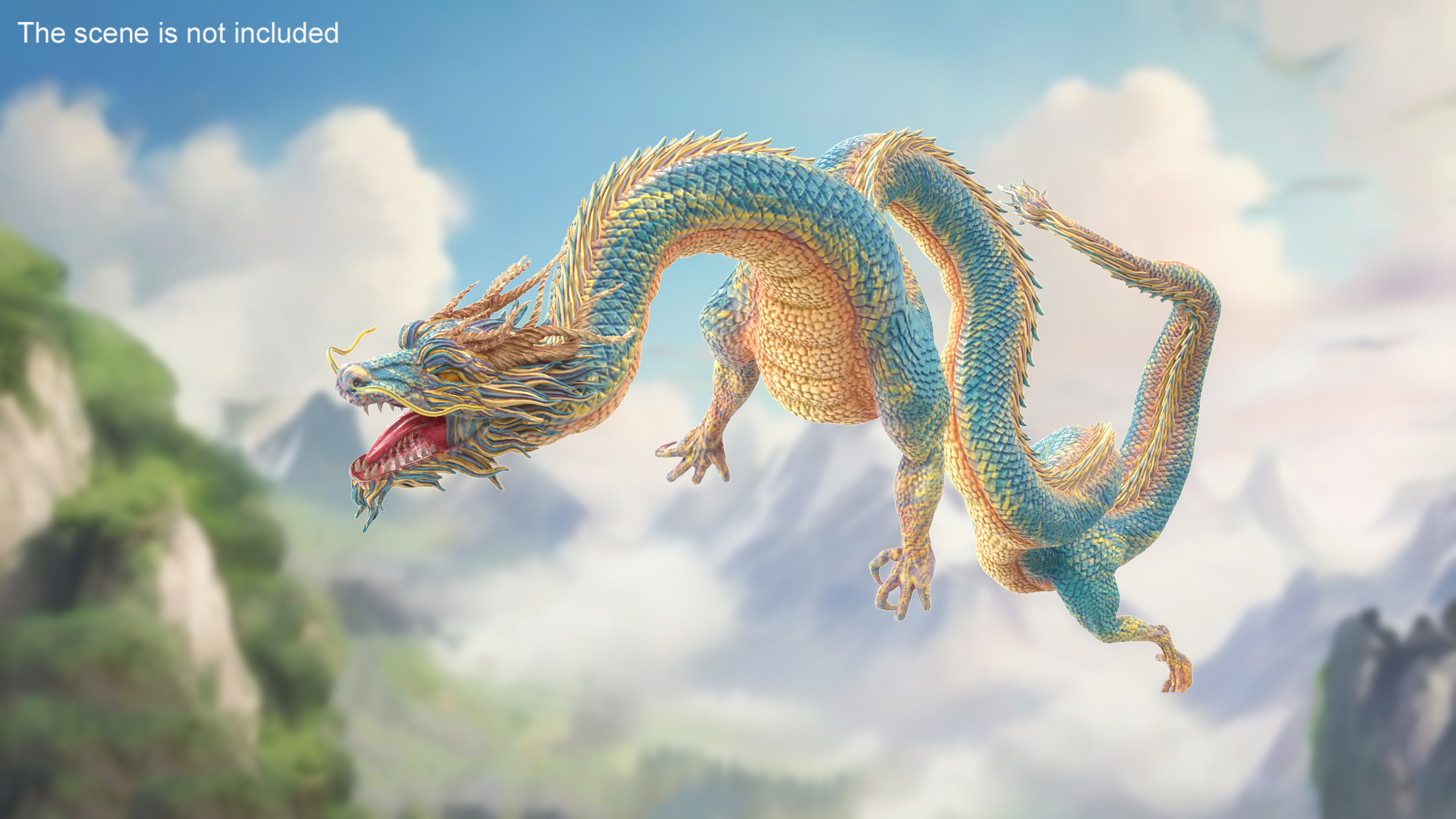 3D Asian Mythical Serpent Dragon Blue Rigged