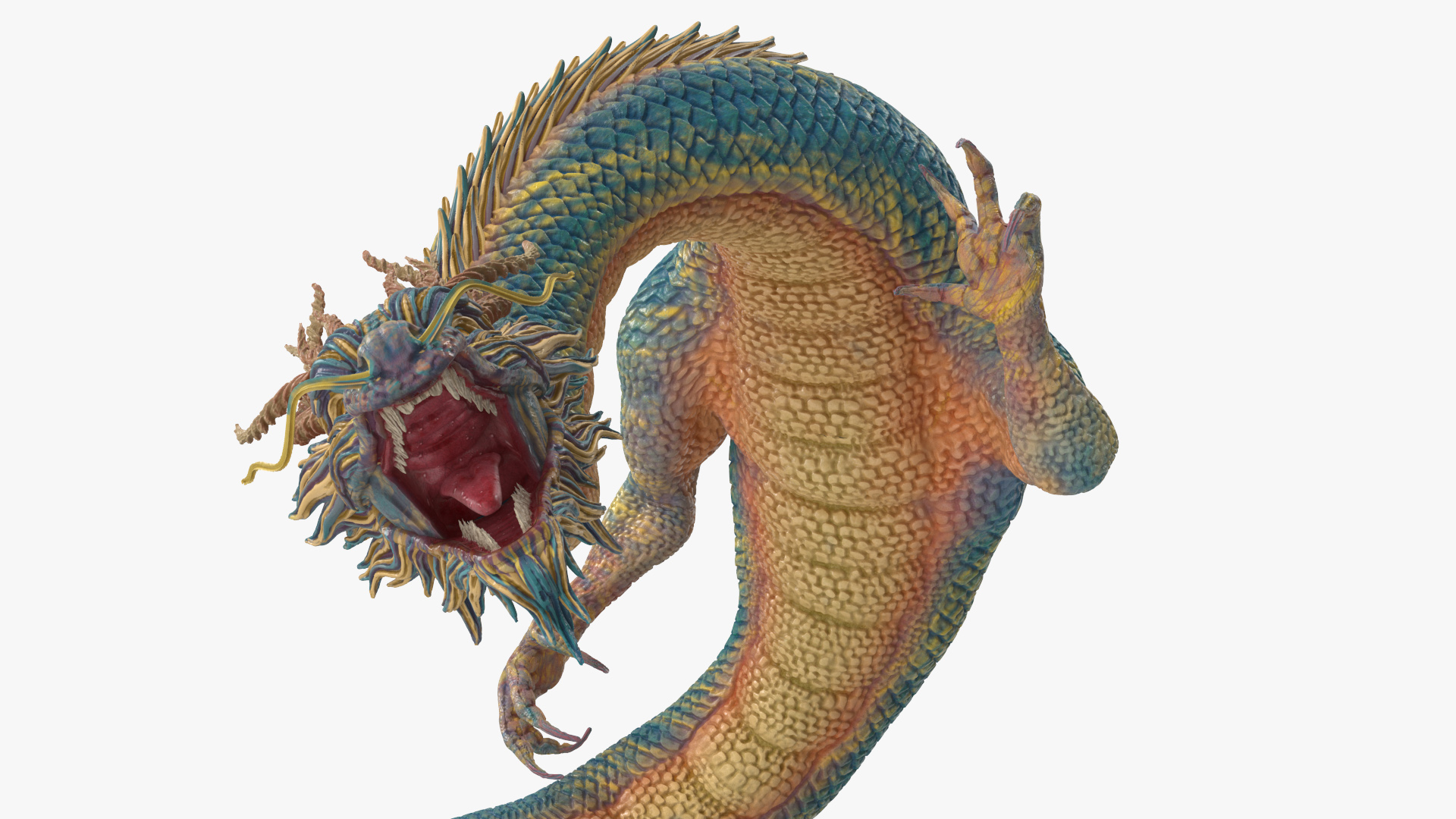 3D Asian Mythical Serpent Dragon Blue Rigged