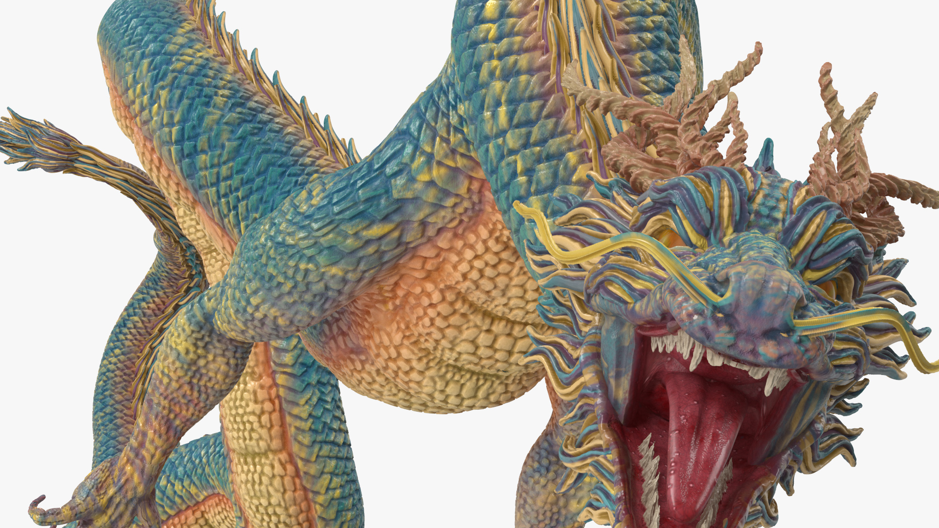 3D Asian Mythical Serpent Dragon Blue Rigged
