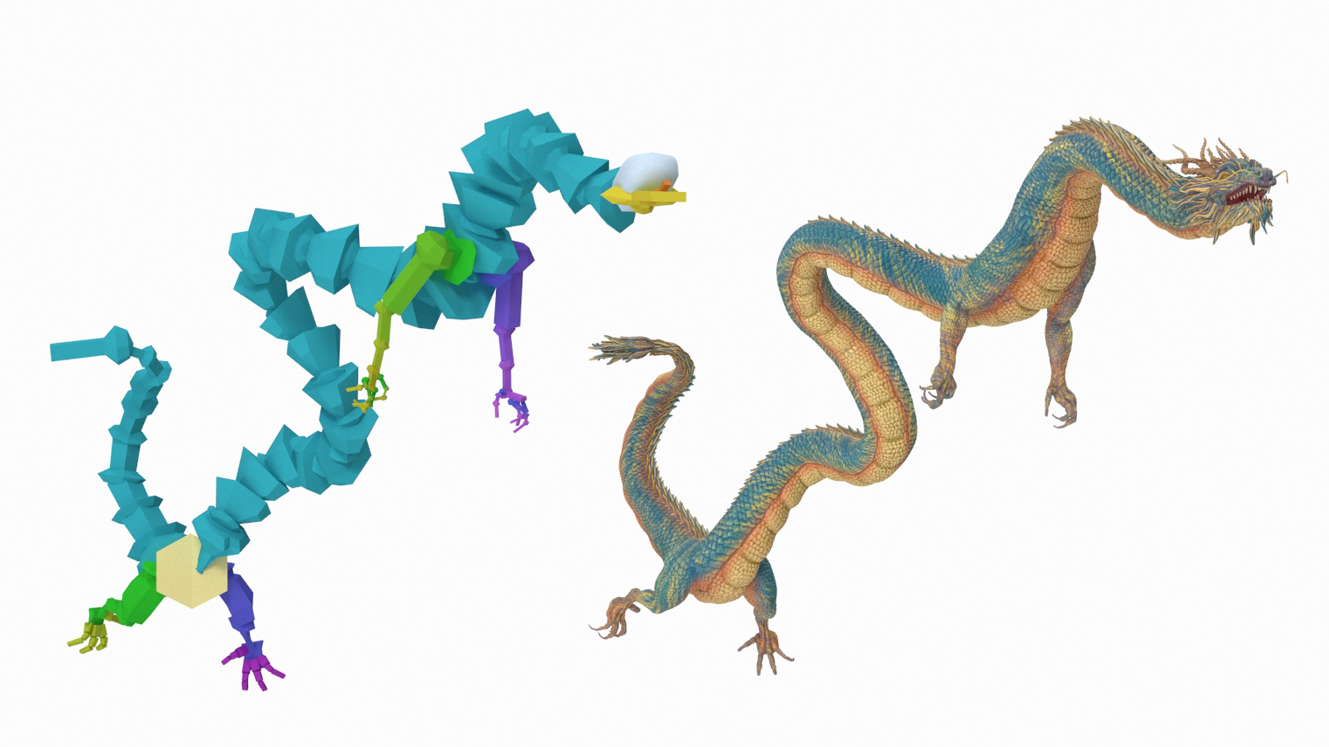 3D Asian Mythical Serpent Dragon Blue Rigged