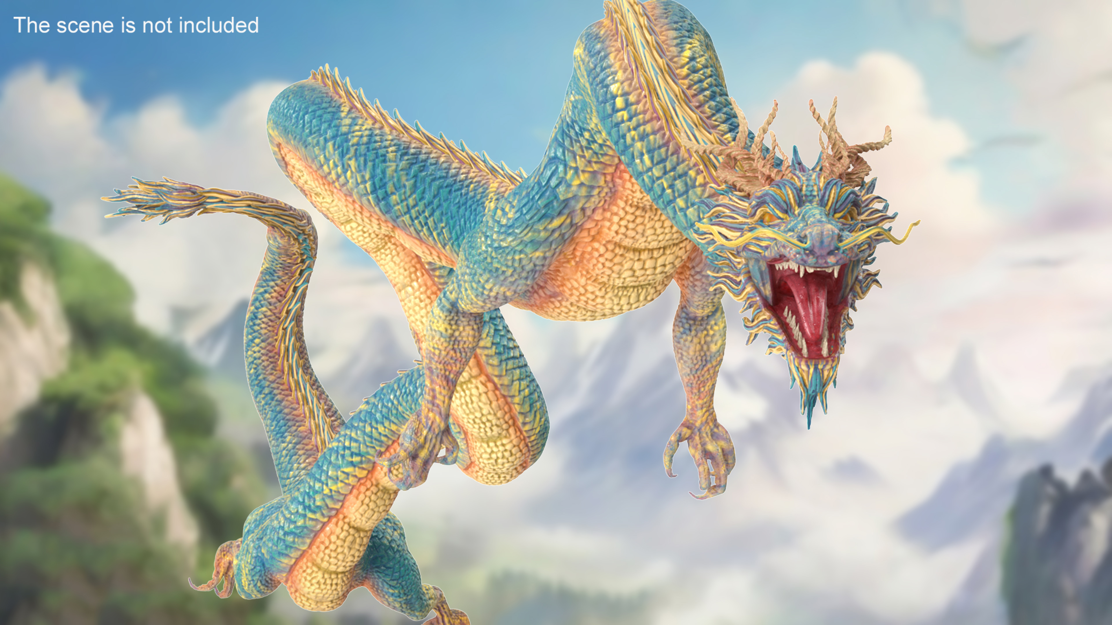 3D Asian Mythical Serpent Dragon Blue Rigged