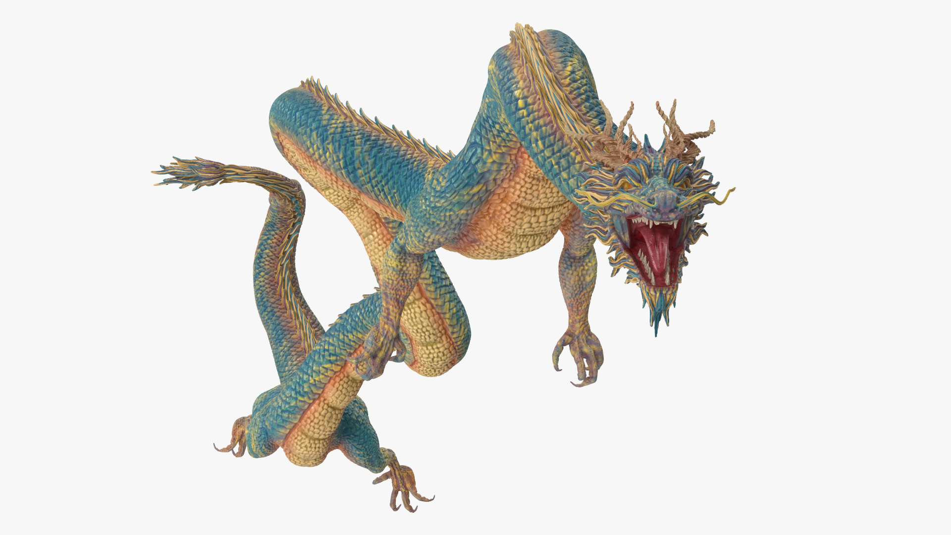 3D Asian Mythical Serpent Dragon Blue Rigged