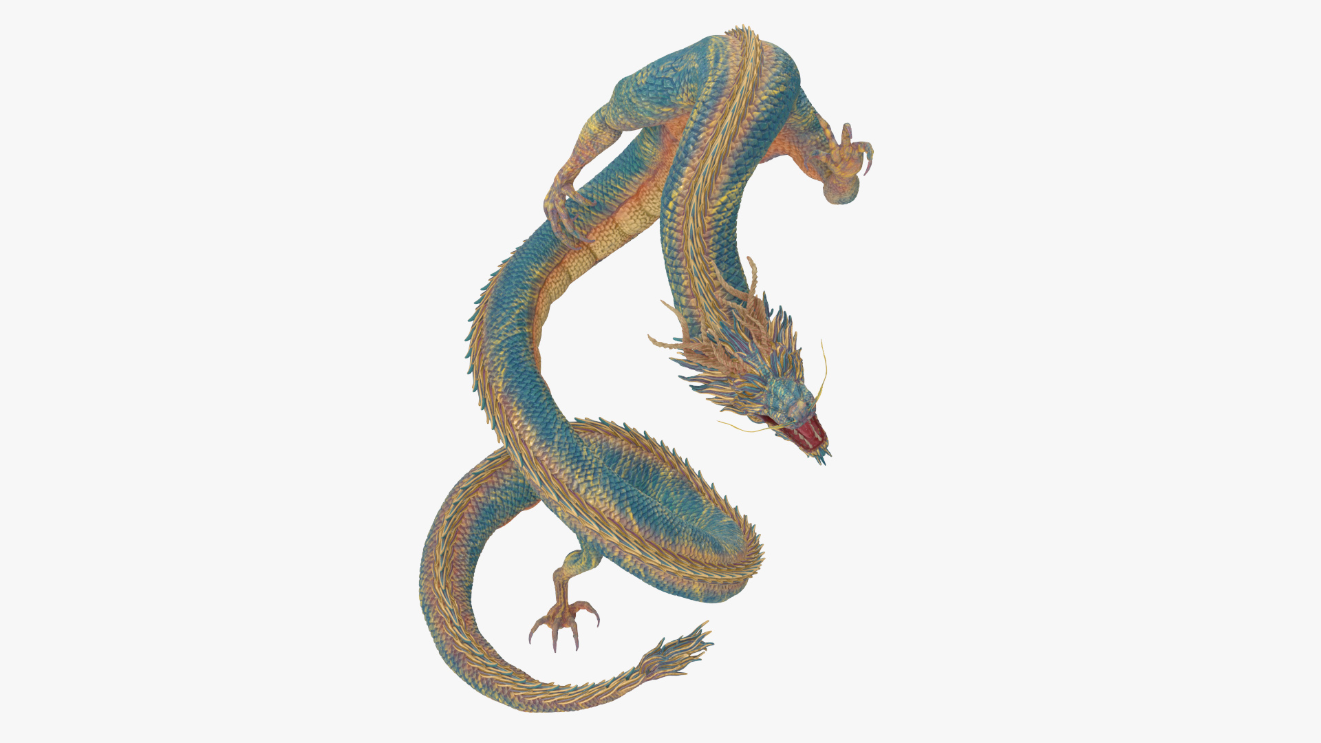 3D Asian Mythical Serpent Dragon Blue Rigged