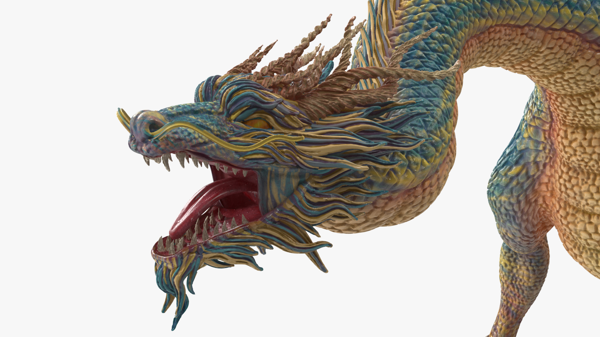 3D Asian Mythical Serpent Dragon Blue Rigged