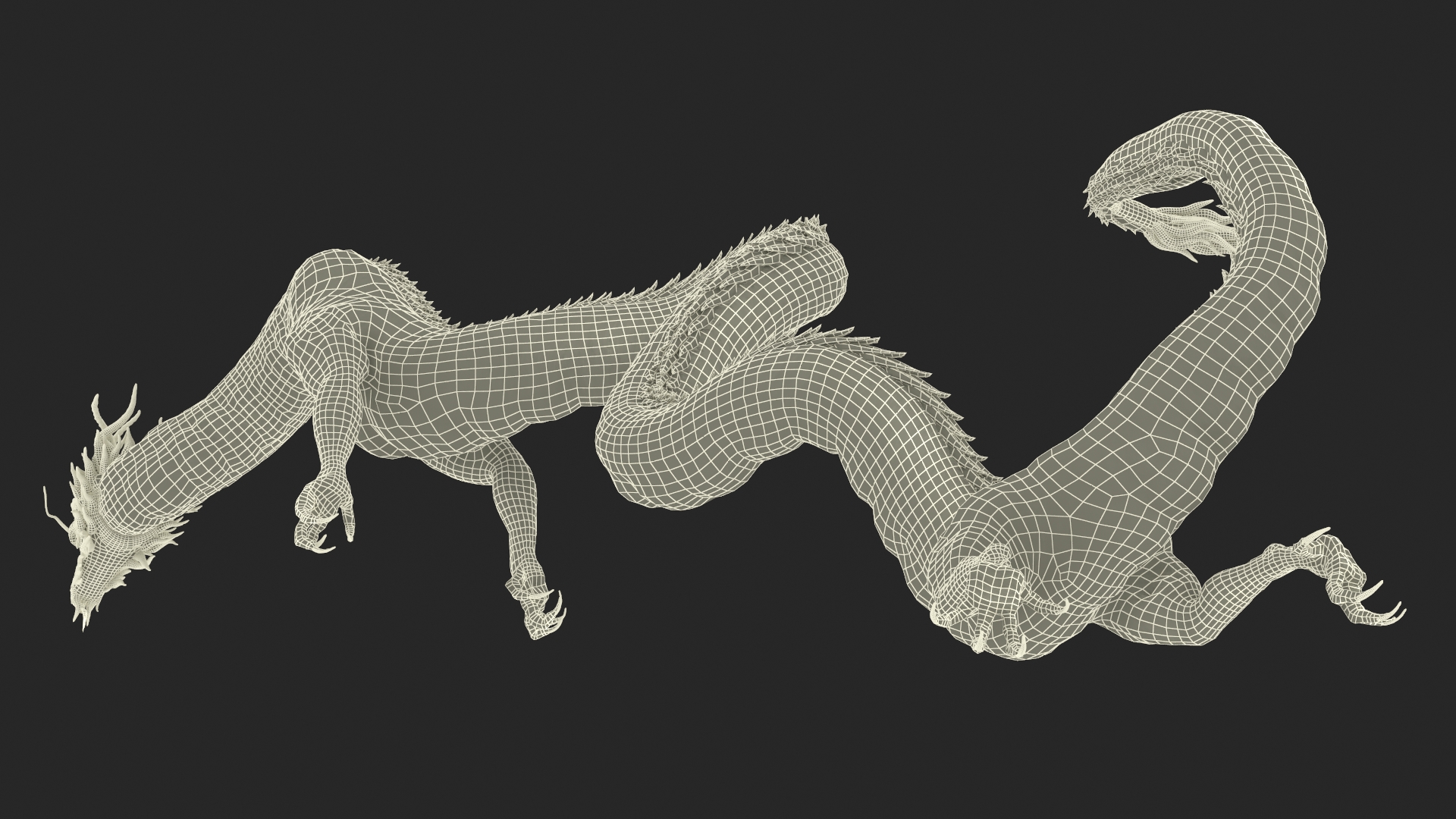 3D Asian Mythical Serpent Dragon Blue Rigged