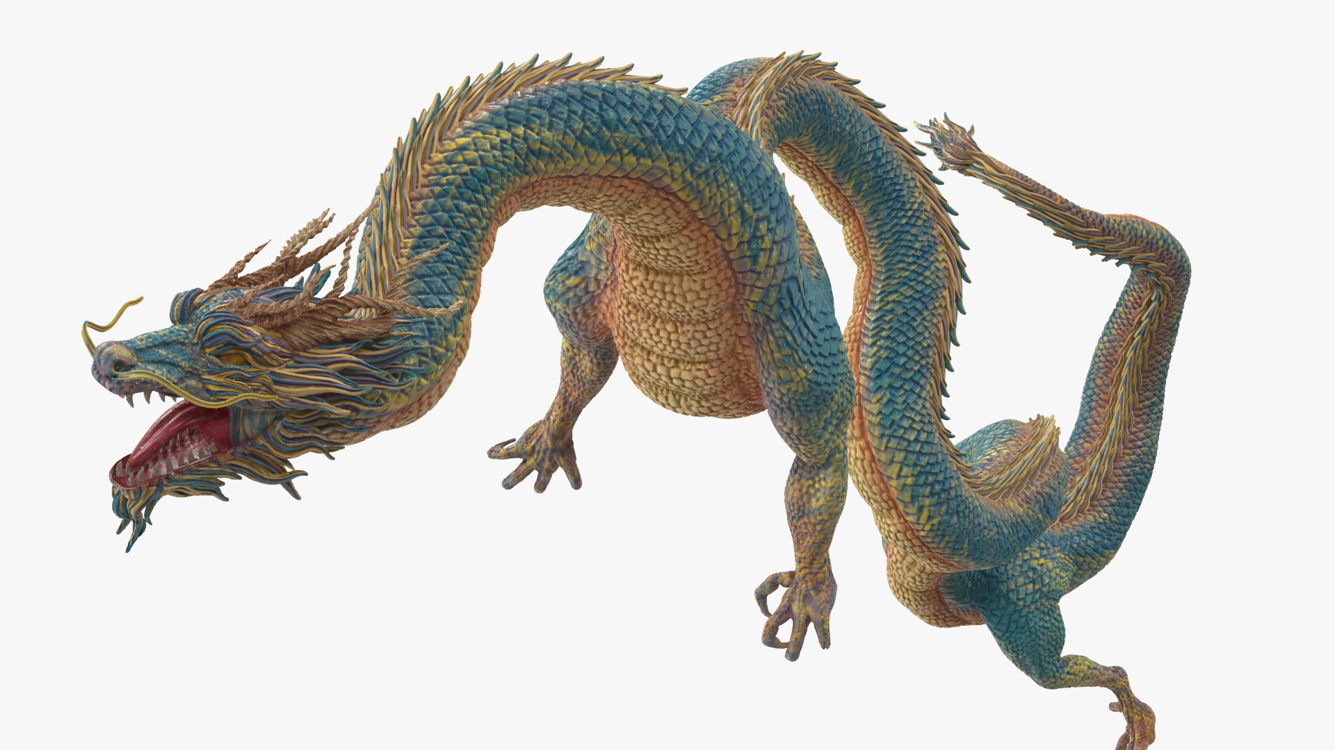3D Asian Mythical Serpent Dragon Blue Rigged