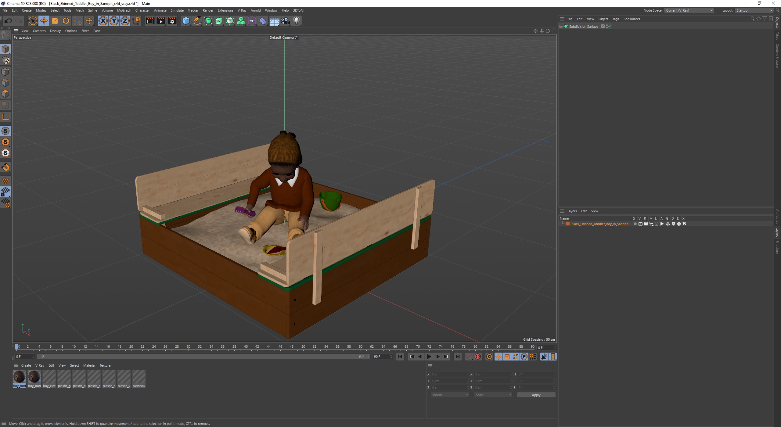 3D Black Skinned Toddler Boy in Sandpit