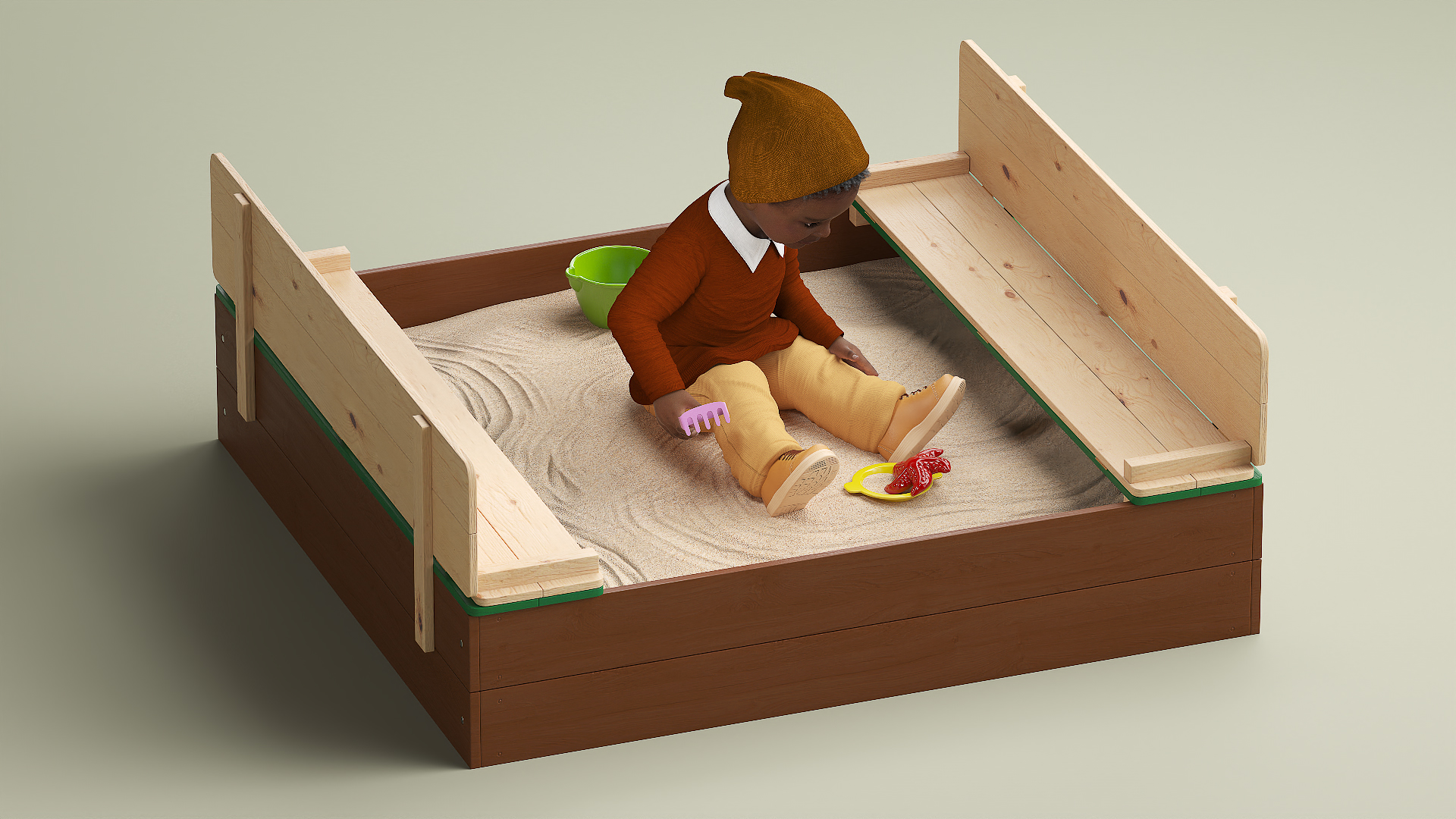 3D Black Skinned Toddler Boy in Sandpit