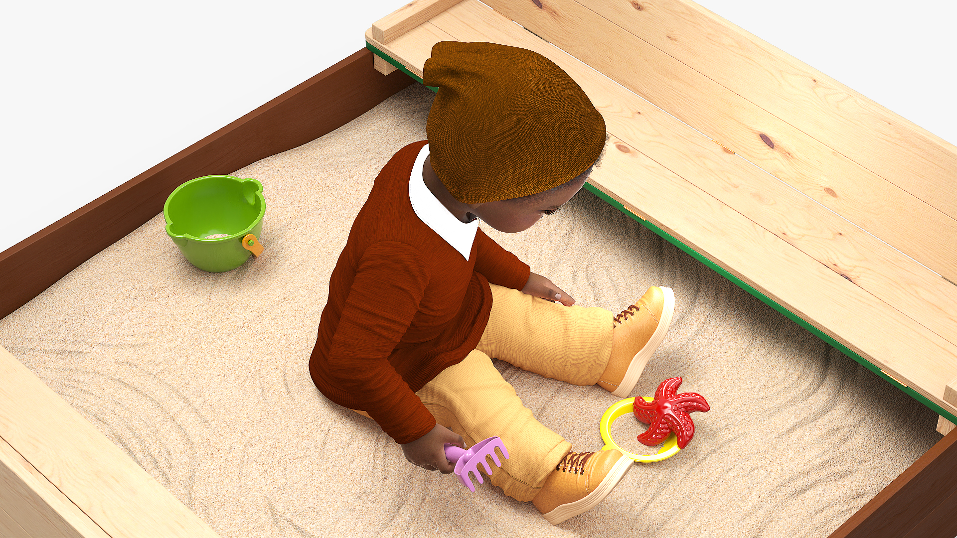 3D Black Skinned Toddler Boy in Sandpit