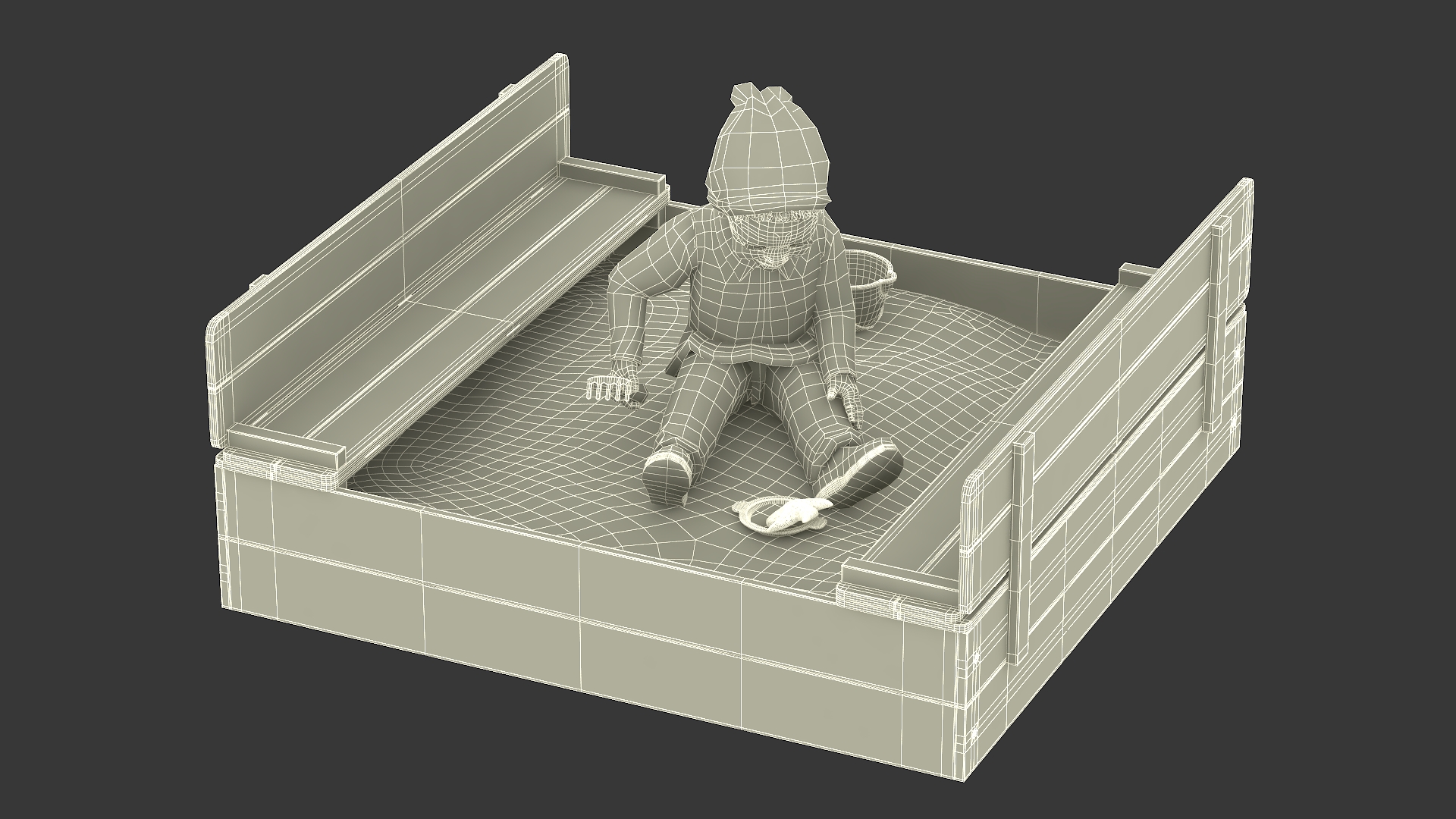 3D Black Skinned Toddler Boy in Sandpit