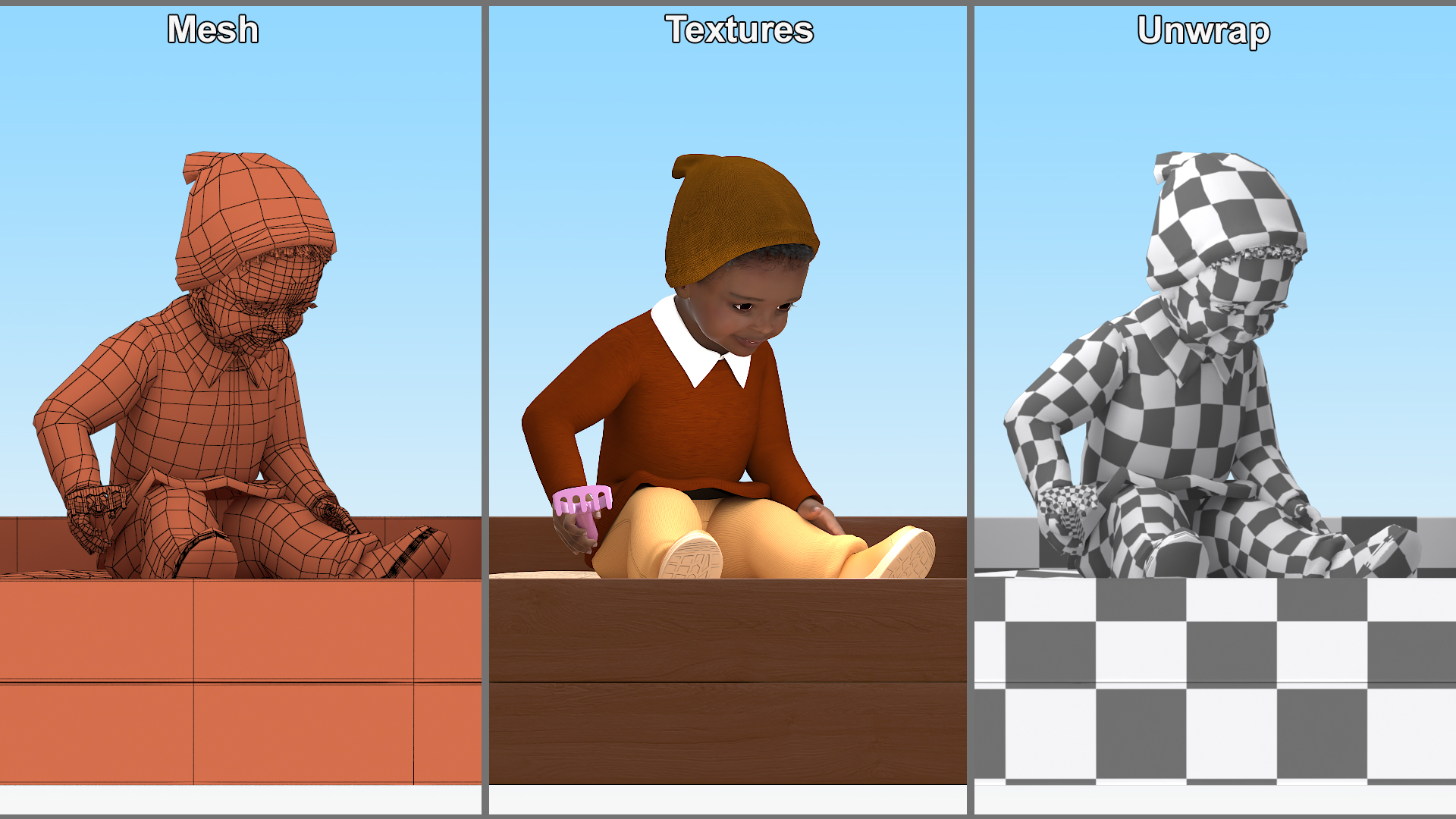 3D Black Skinned Toddler Boy in Sandpit