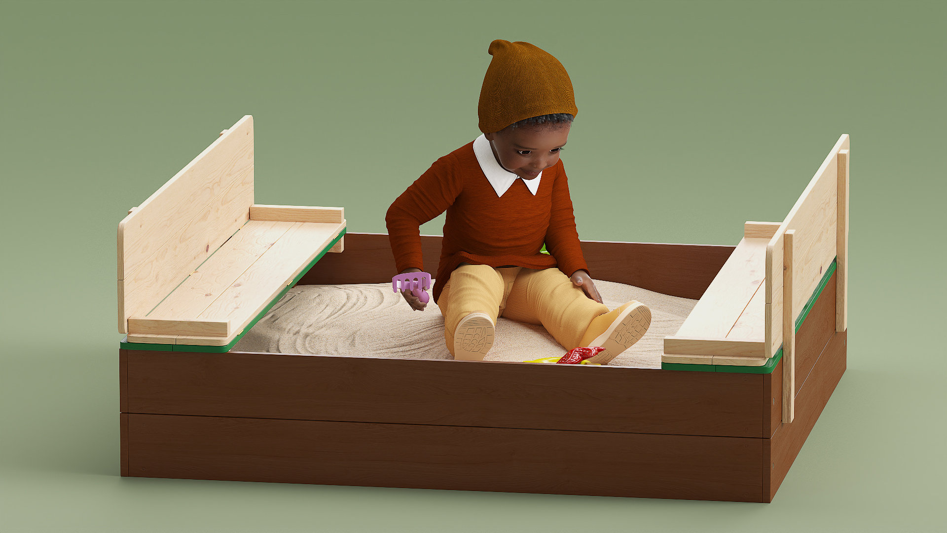 3D Black Skinned Toddler Boy in Sandpit