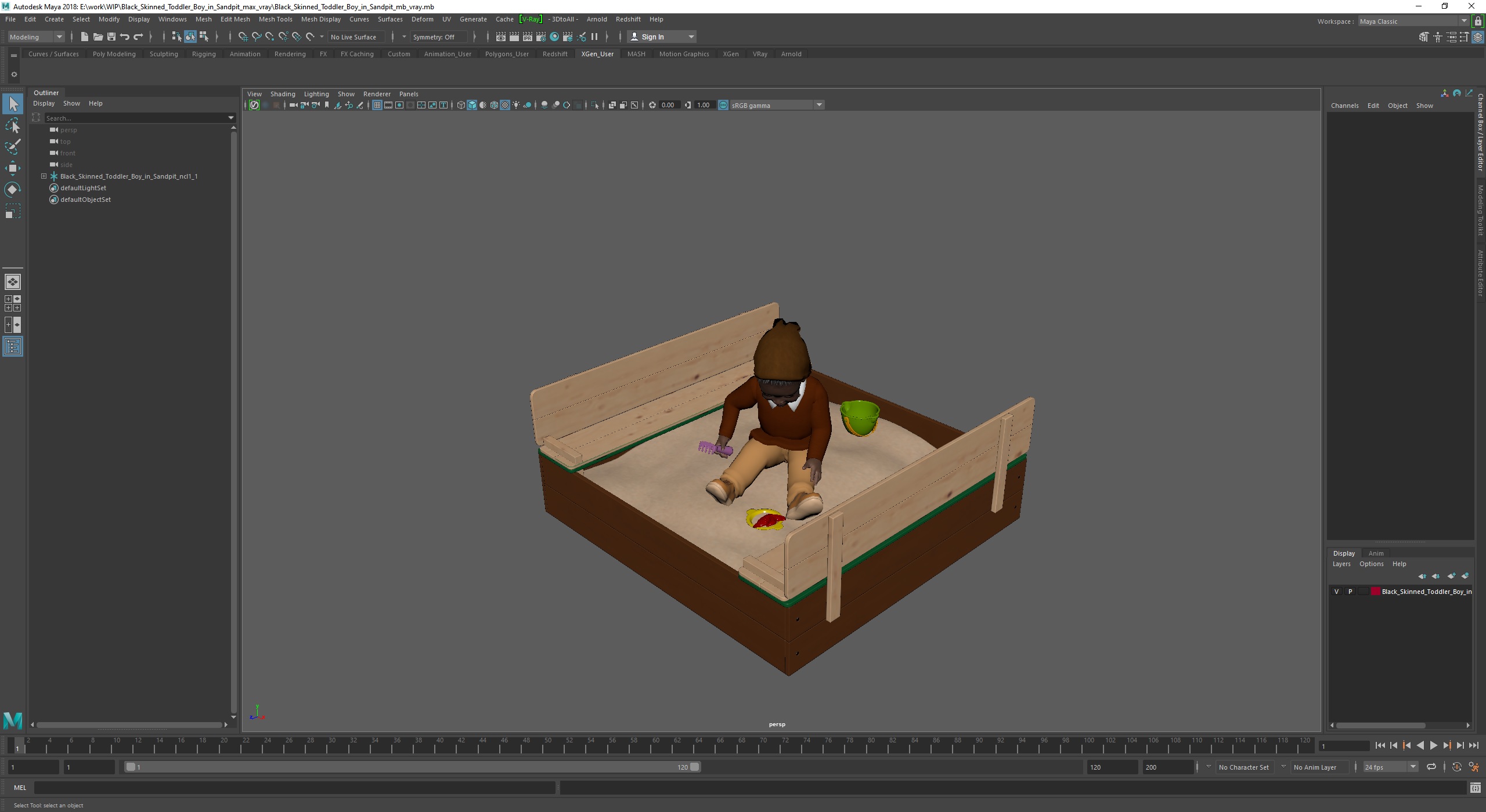 3D Black Skinned Toddler Boy in Sandpit