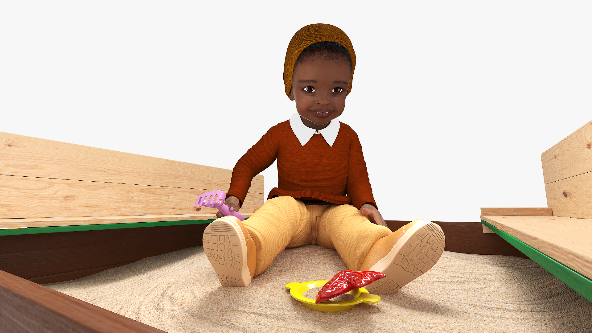 3D Black Skinned Toddler Boy in Sandpit