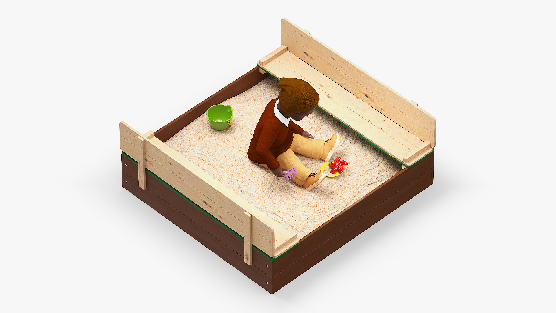 3D Black Skinned Toddler Boy in Sandpit