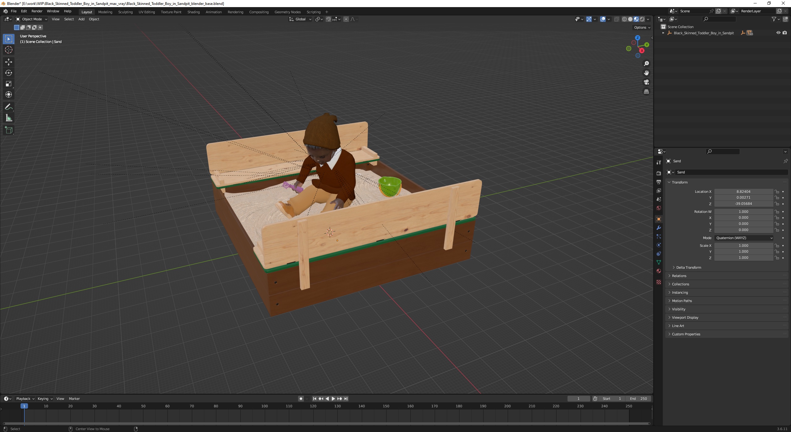 3D Black Skinned Toddler Boy in Sandpit