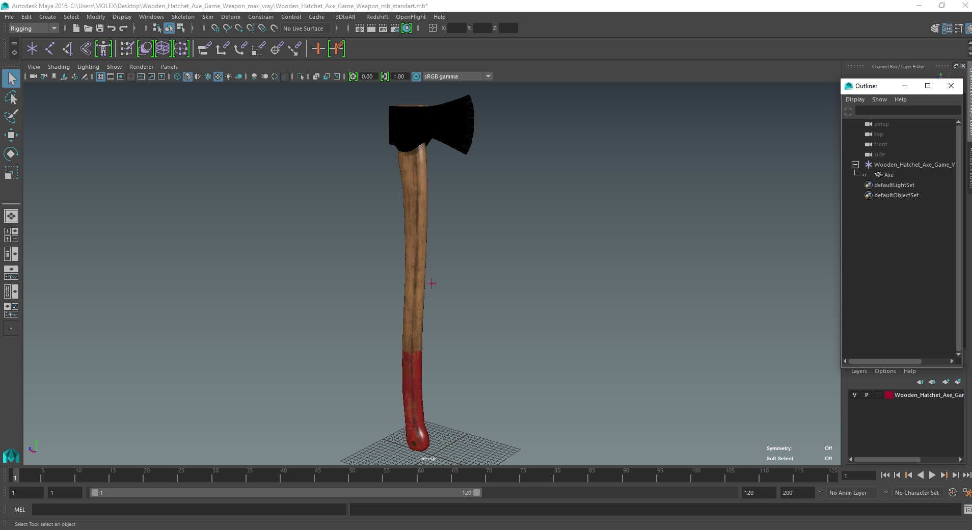 3D model Wooden Hatchet Axe Game Weapon