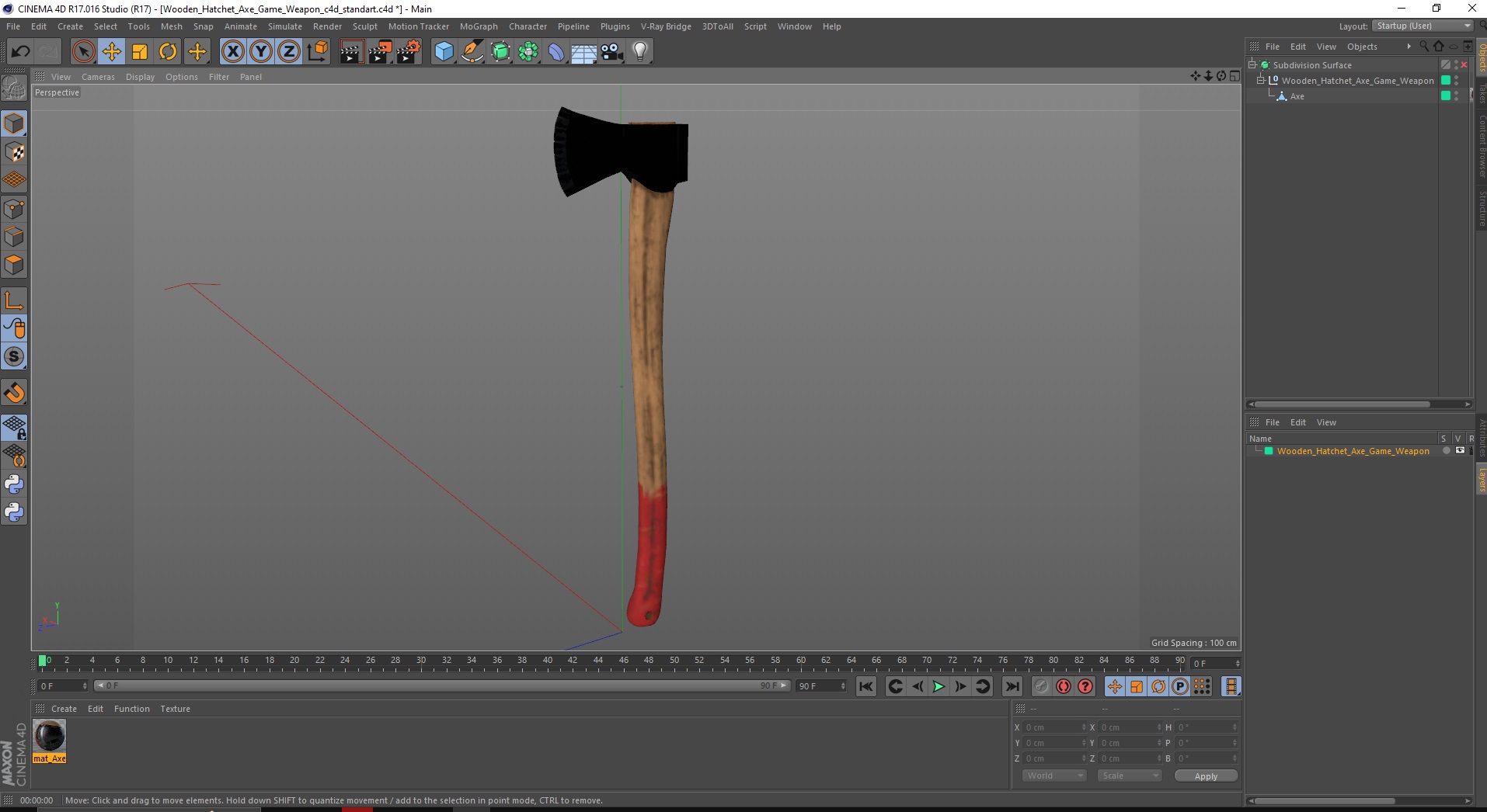 3D model Wooden Hatchet Axe Game Weapon