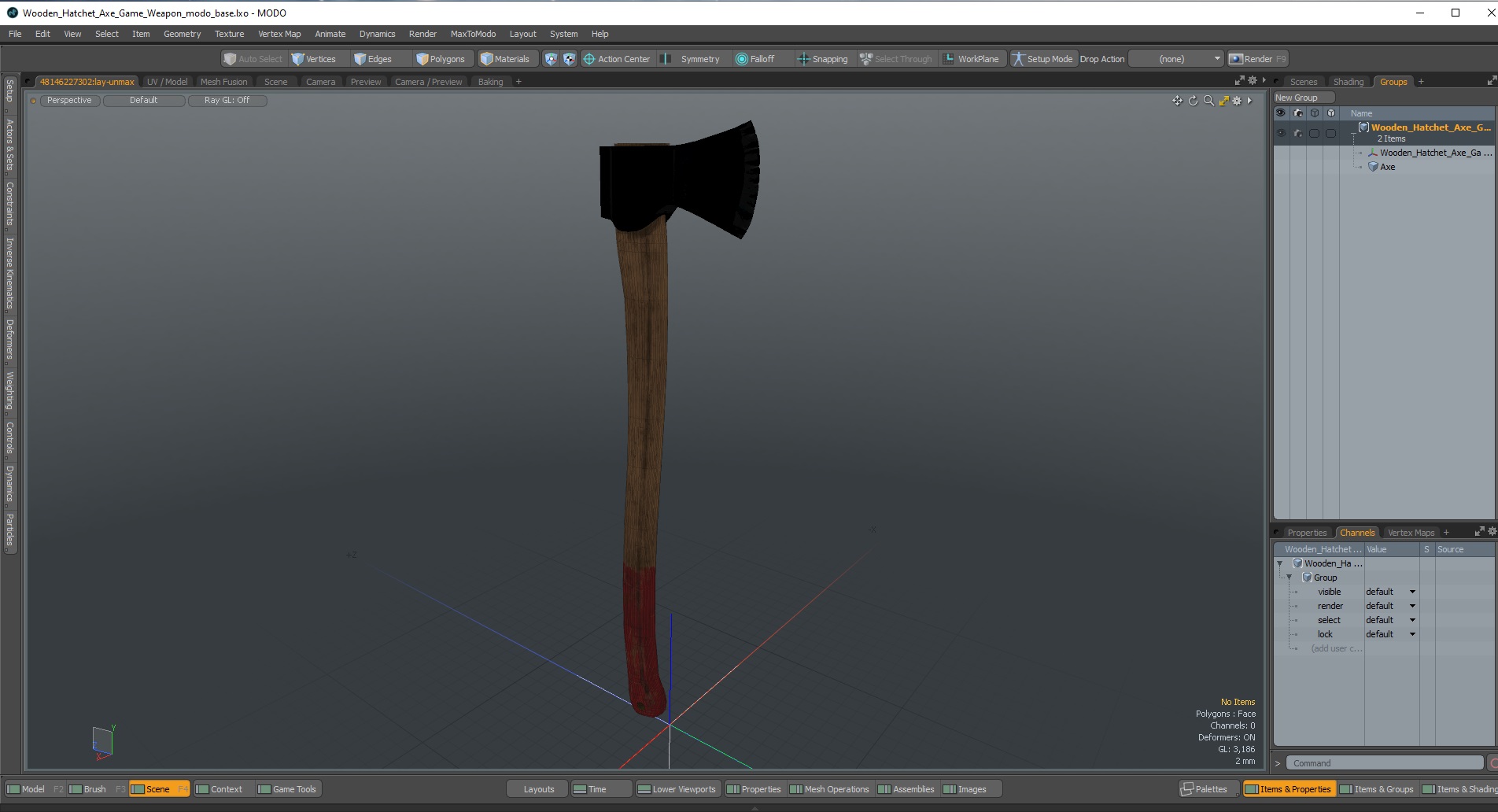 3D model Wooden Hatchet Axe Game Weapon