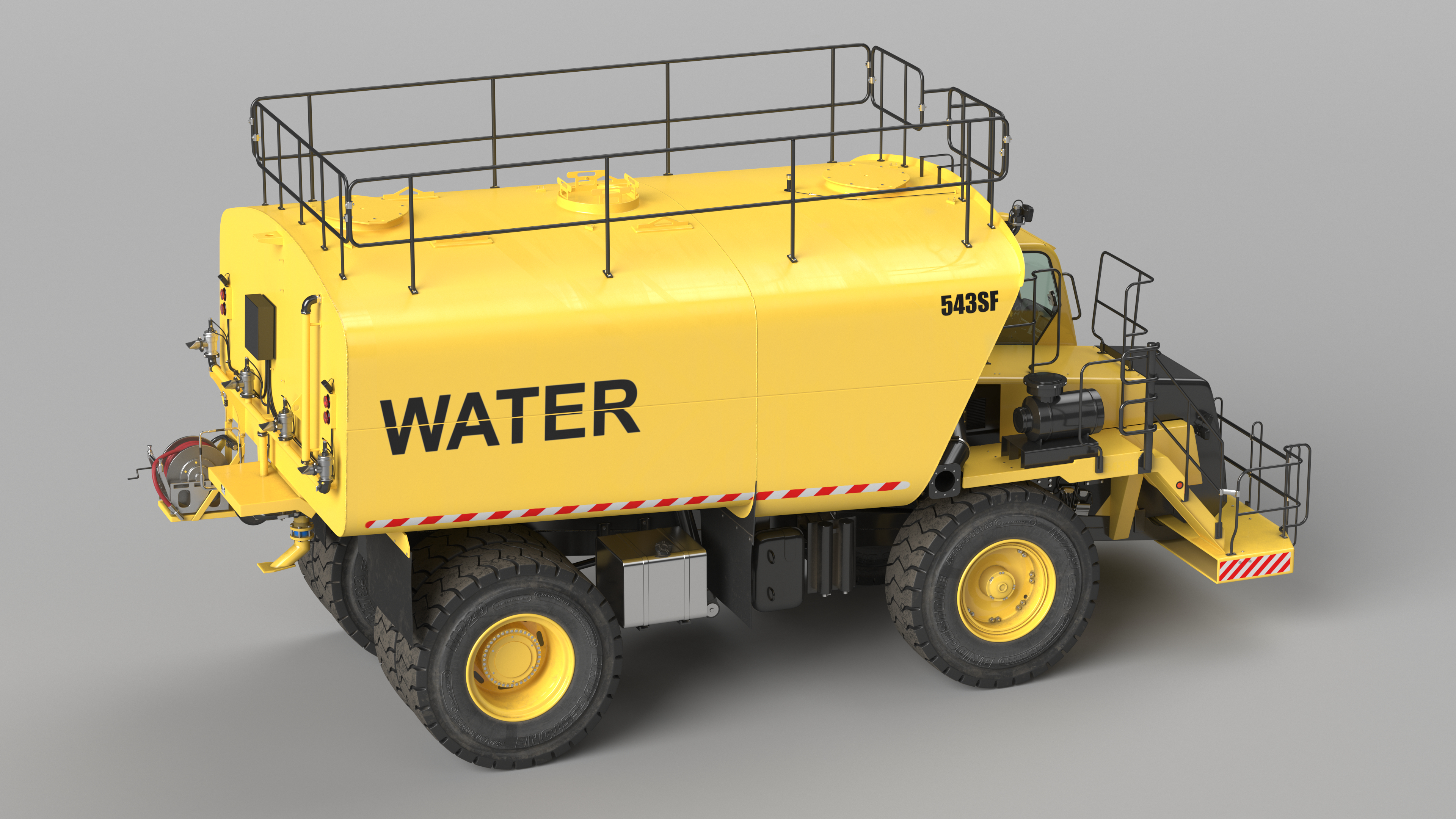 3D Yellow Construction Water Truck Rigged model