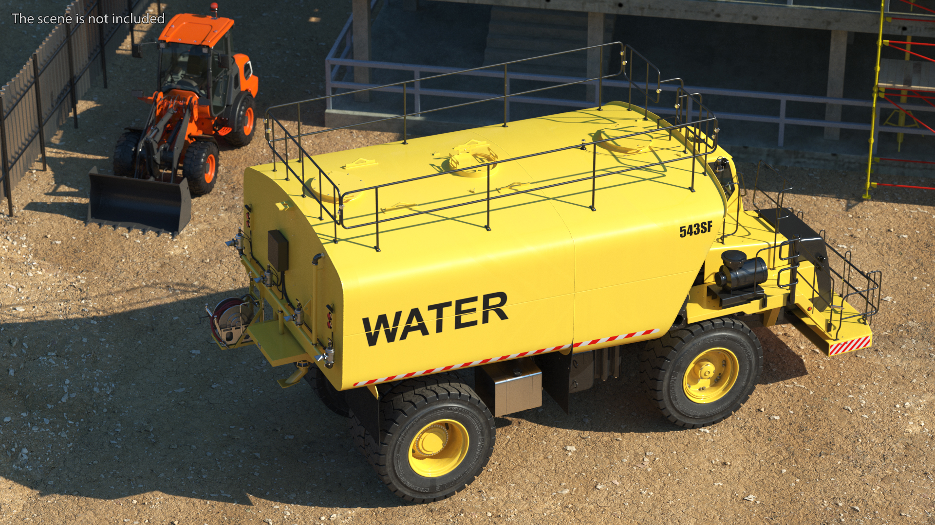 3D Yellow Construction Water Truck Rigged model