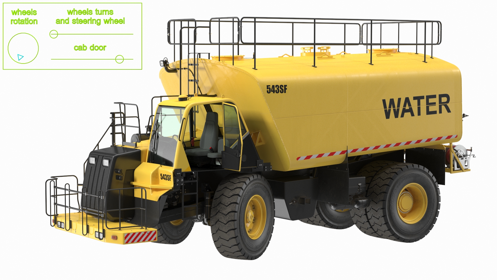 3D Yellow Construction Water Truck Rigged model