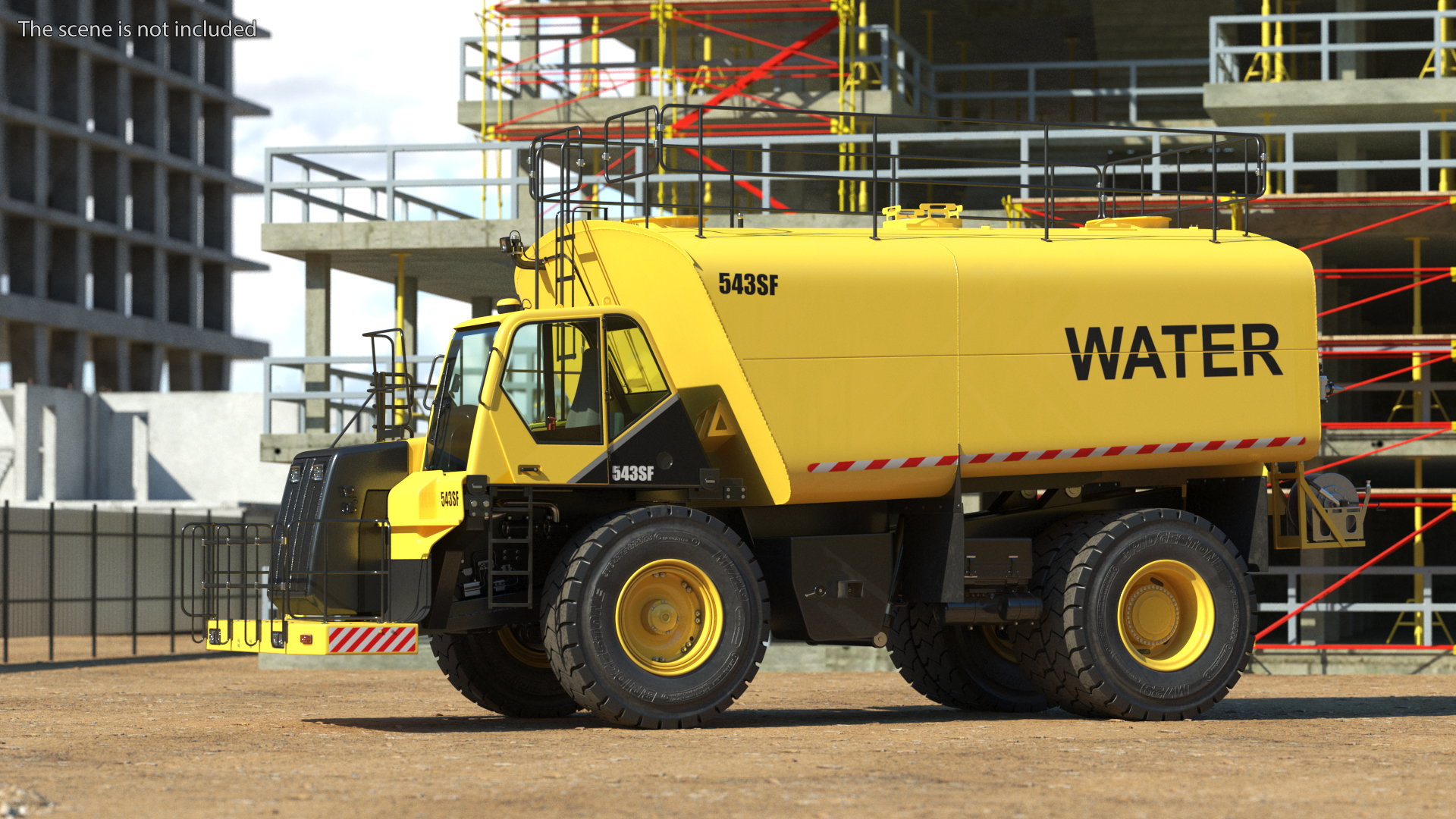 3D Yellow Construction Water Truck Rigged model