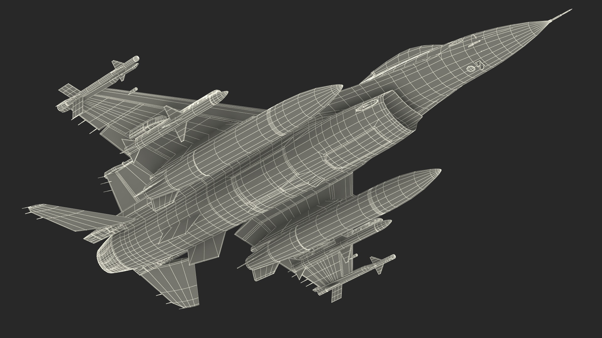 3D Fighter F-16 with Pilot and Missile Launcher LAU-129 Rigged for Cinema 4D model
