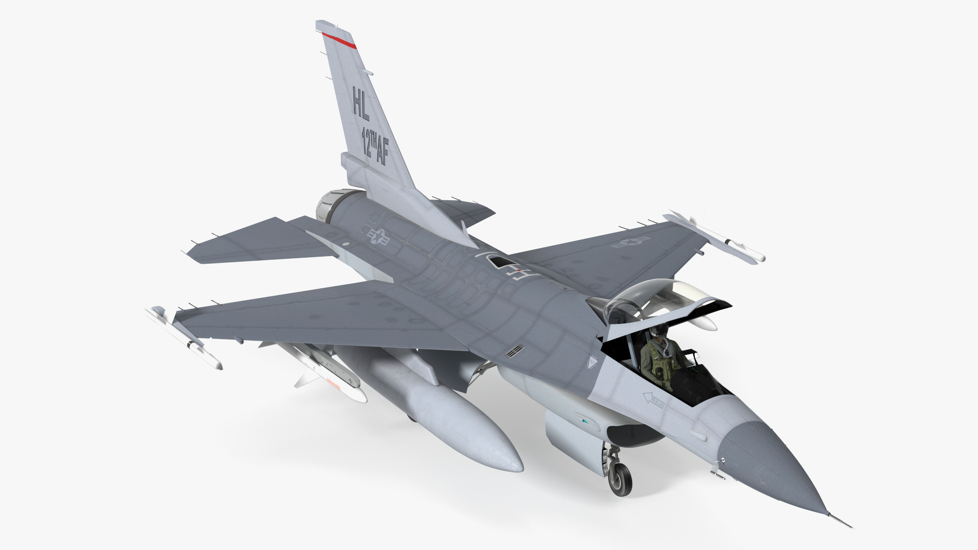 3D Fighter F-16 with Pilot and Missile Launcher LAU-129 Rigged for Cinema 4D model