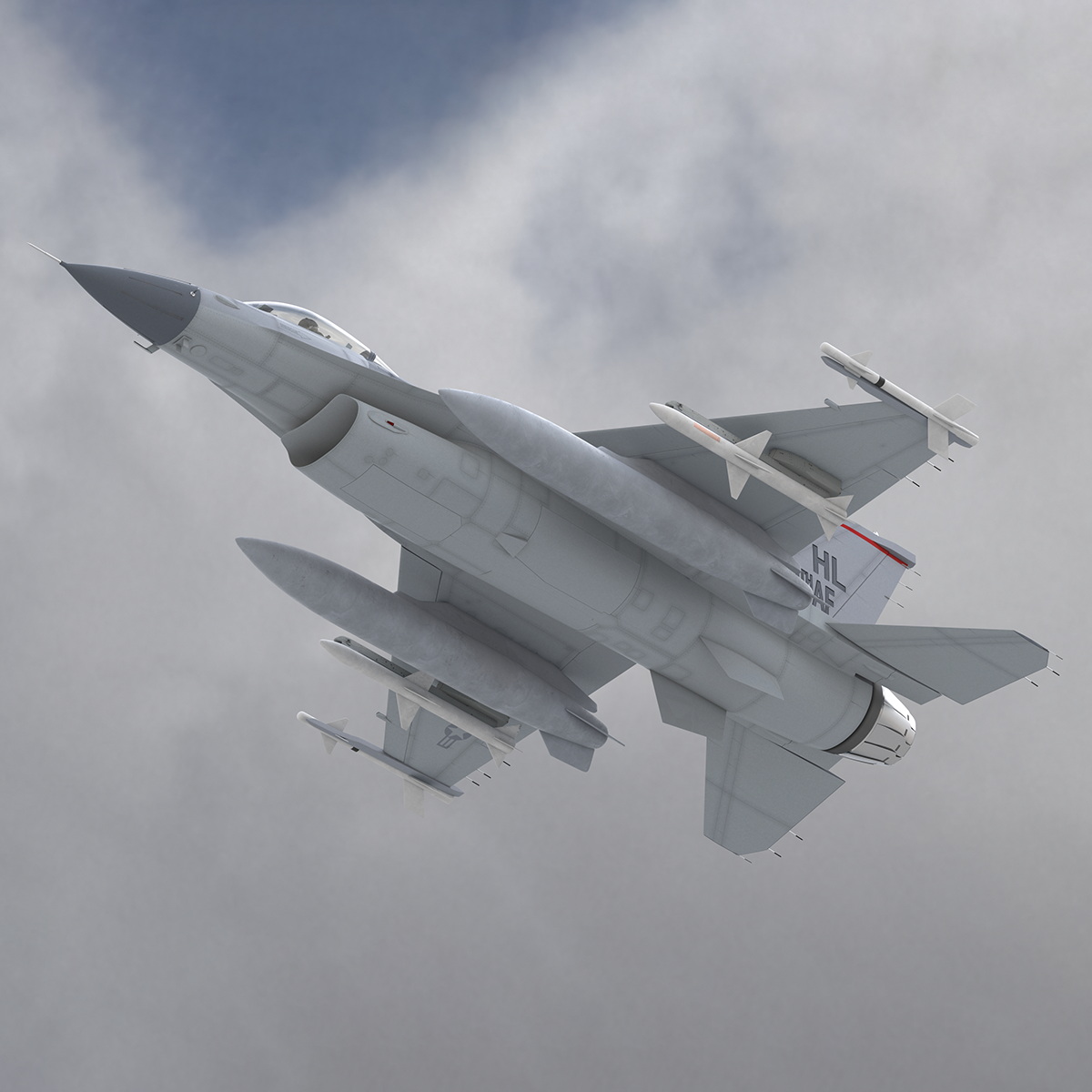 3D Fighter F-16 with Pilot and Missile Launcher LAU-129 Rigged for Cinema 4D model