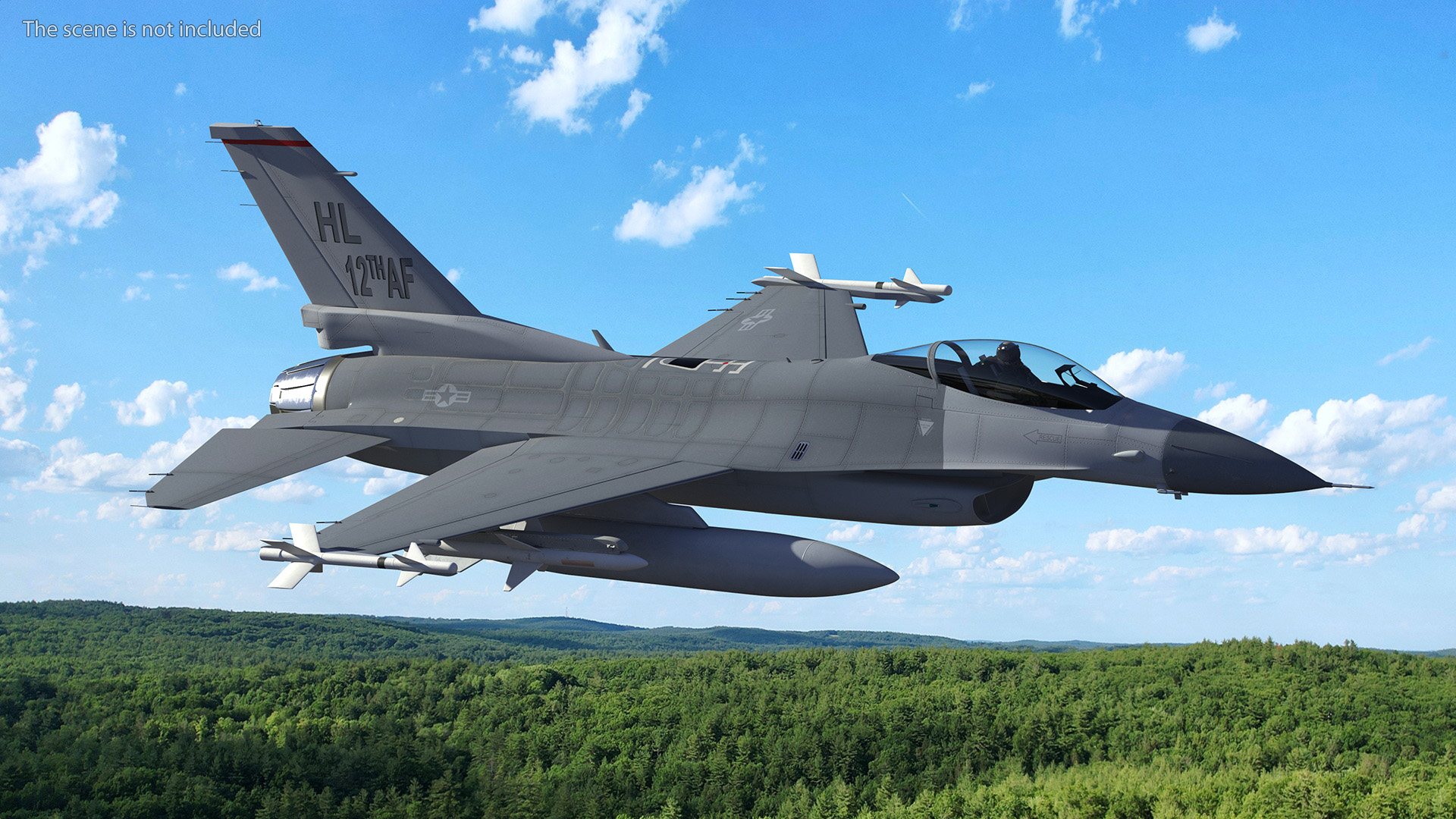 3D Fighter F-16 with Pilot and Missile Launcher LAU-129 Rigged for Cinema 4D model