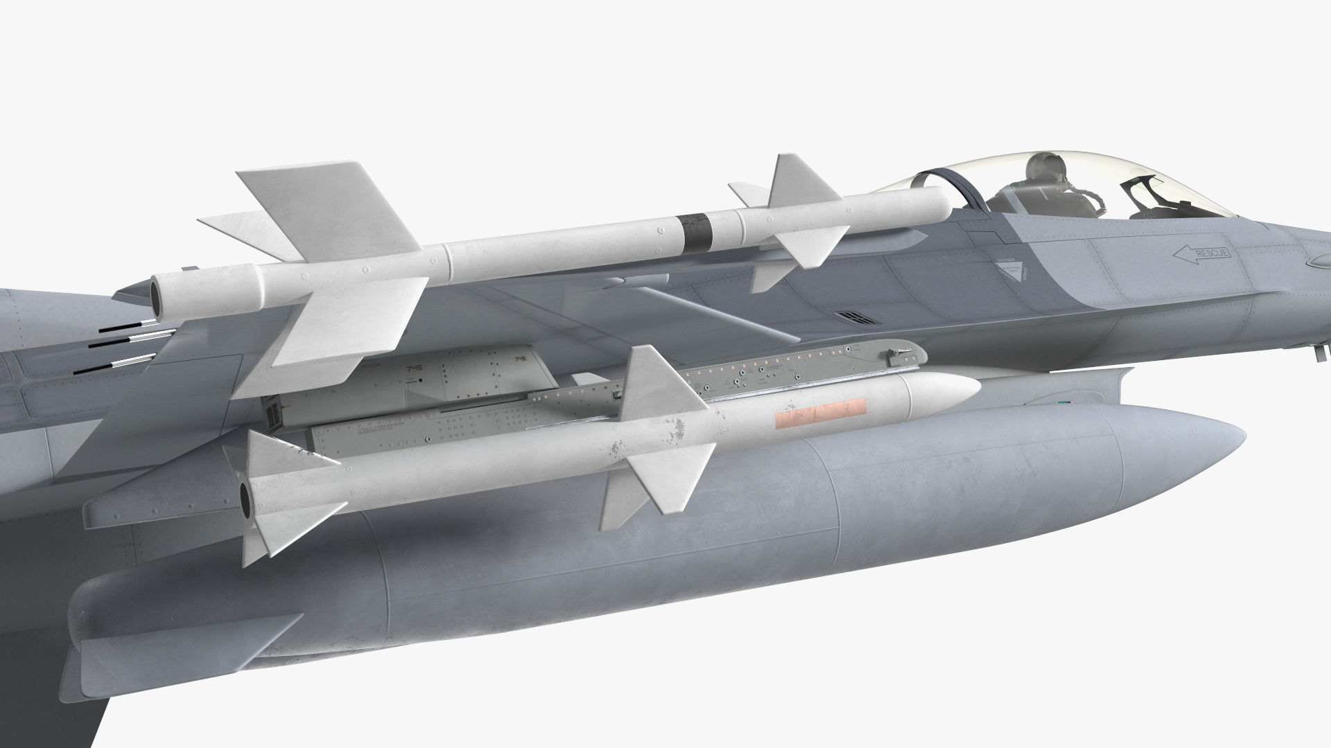 3D Fighter F-16 with Pilot and Missile Launcher LAU-129 Rigged for Cinema 4D model