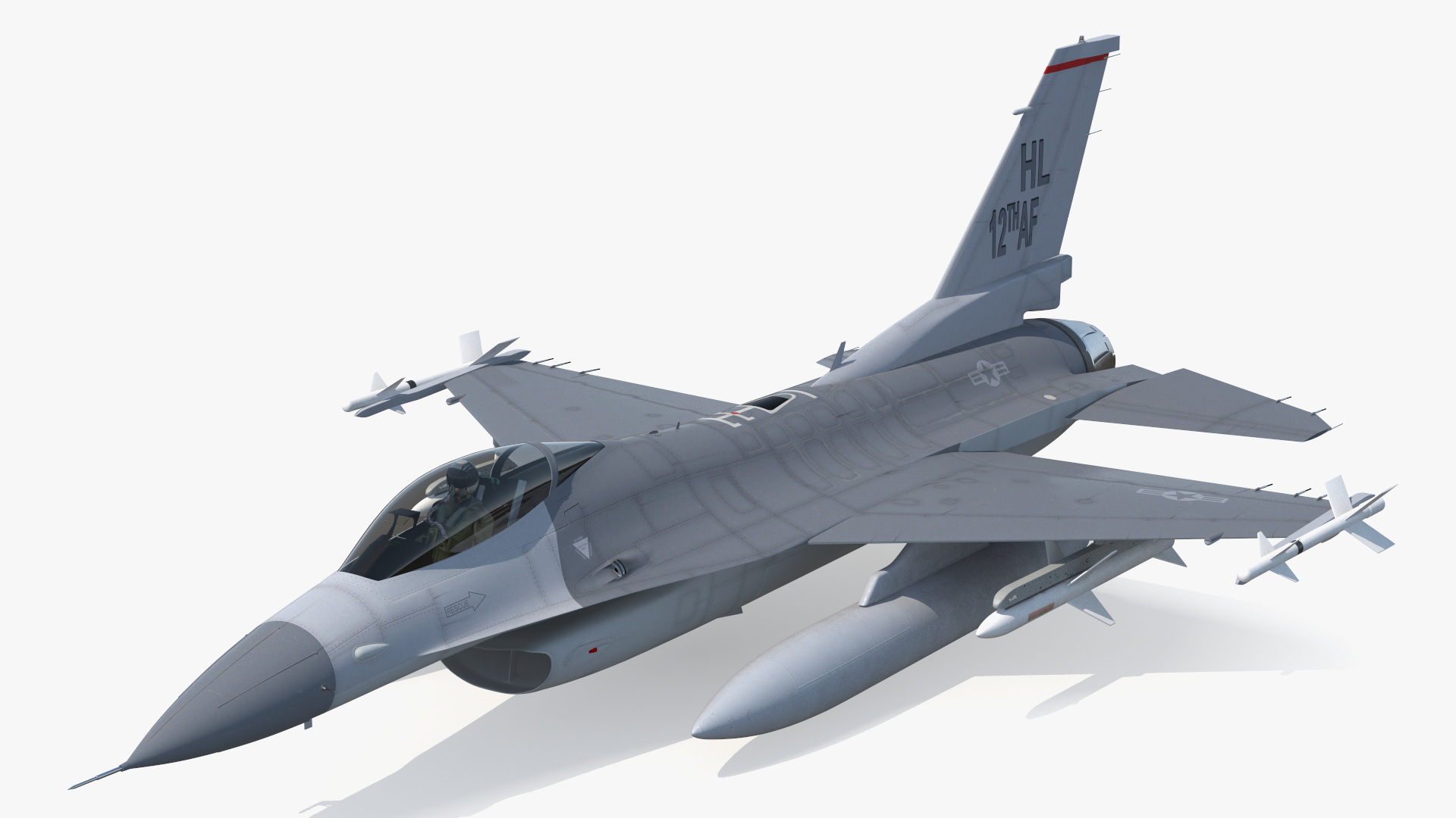 3D Fighter F-16 with Pilot and Missile Launcher LAU-129 Rigged for Cinema 4D model