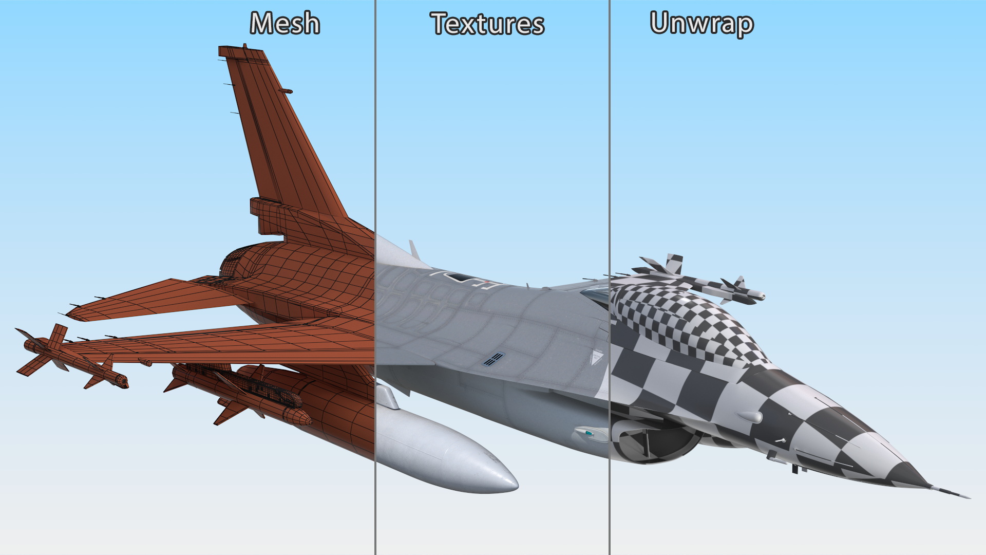 3D Fighter F-16 with Pilot and Missile Launcher LAU-129 Rigged for Cinema 4D model