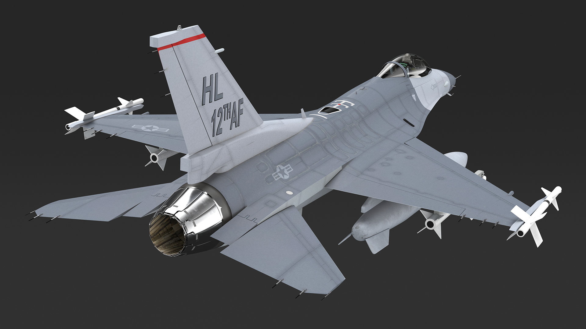 3D Fighter F-16 with Pilot and Missile Launcher LAU-129 Rigged for Cinema 4D model
