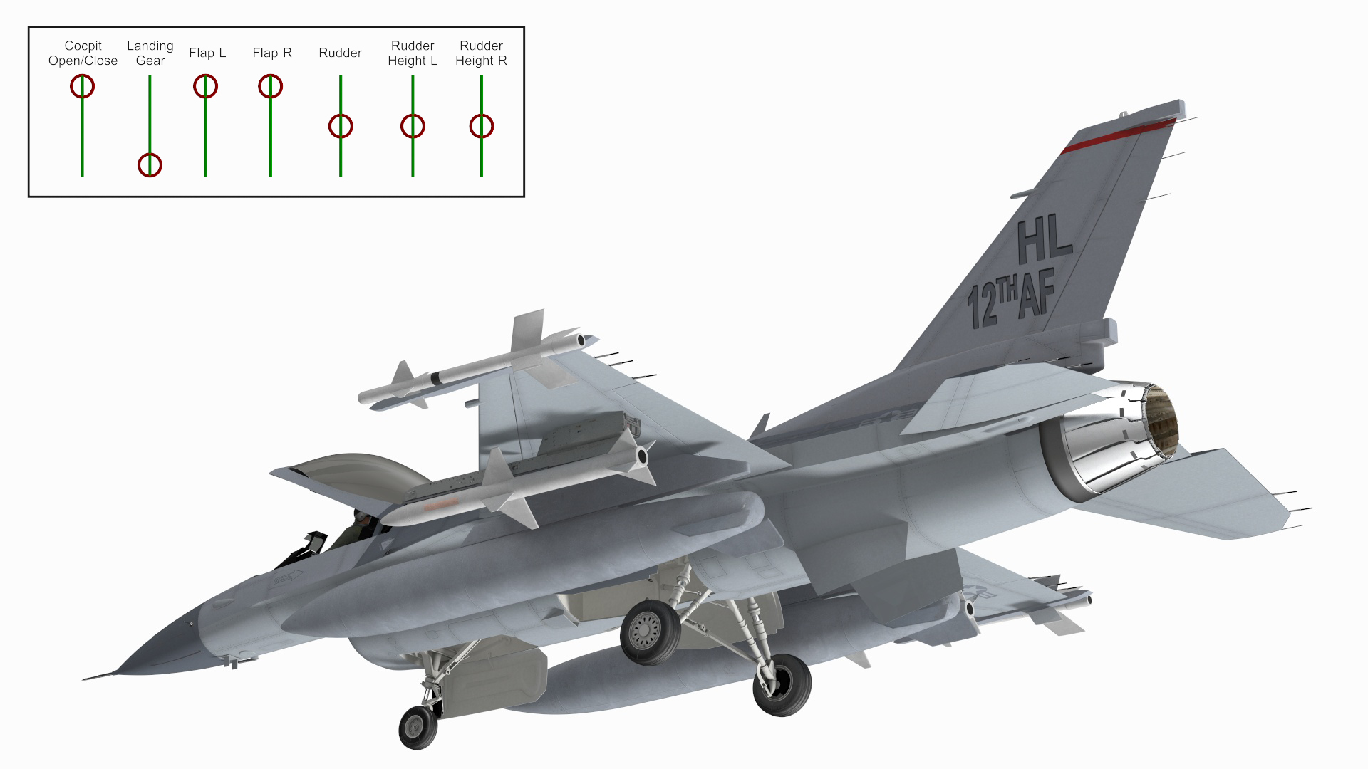 3D Fighter F-16 with Pilot and Missile Launcher LAU-129 Rigged for Cinema 4D model