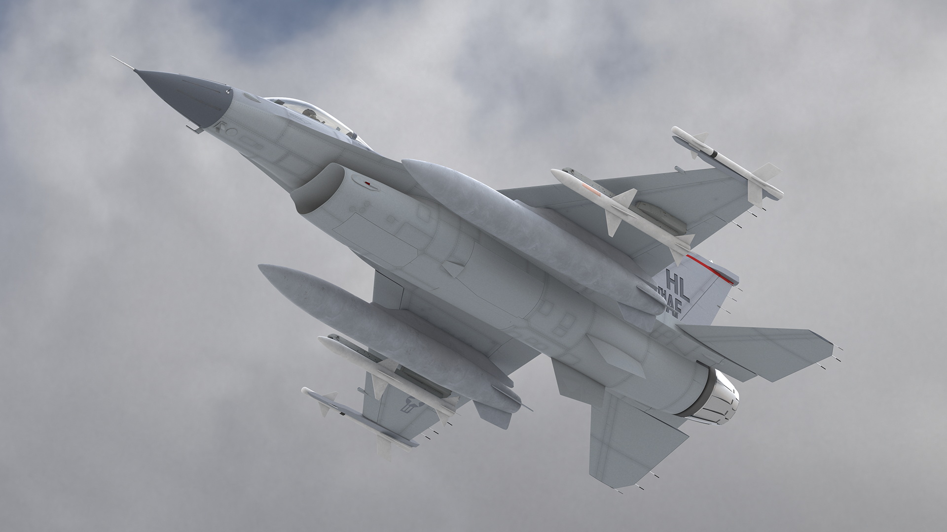 3D Fighter F-16 with Pilot and Missile Launcher LAU-129 Rigged for Cinema 4D model