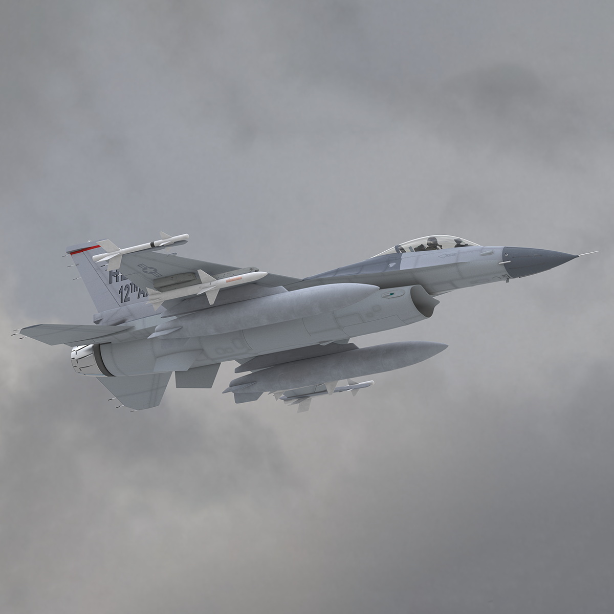 3D Fighter F-16 with Pilot and Missile Launcher LAU-129 Rigged for Cinema 4D model