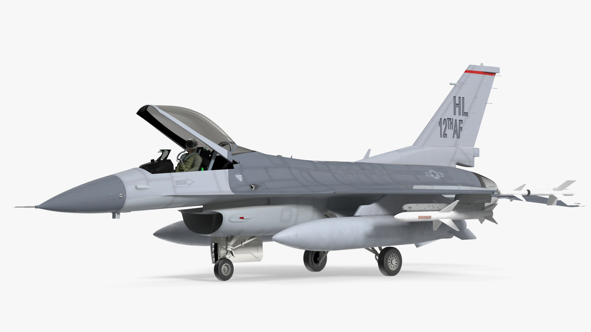 3D Fighter F-16 with Pilot and Missile Launcher LAU-129 Rigged for Cinema 4D model