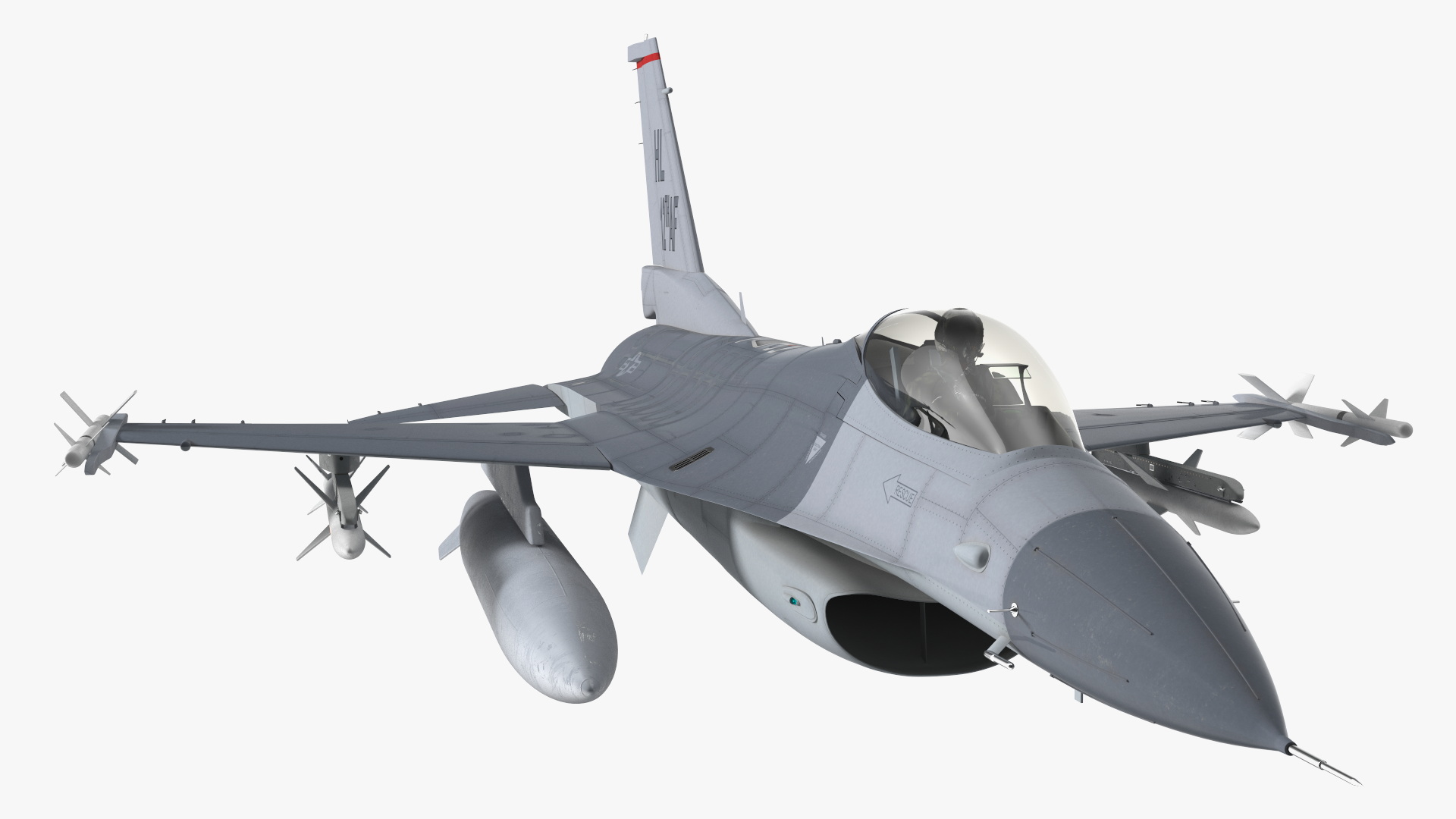 3D Fighter F-16 with Pilot and Missile Launcher LAU-129 Rigged for Cinema 4D model
