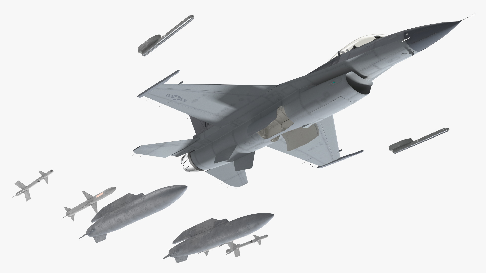 3D Fighter F-16 with Pilot and Missile Launcher LAU-129 Rigged for Cinema 4D model