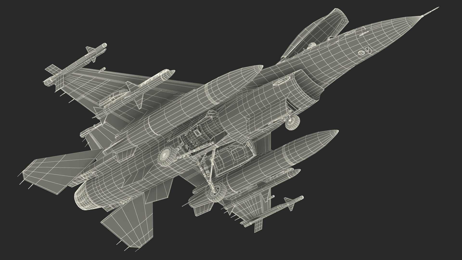 3D Fighter F-16 with Pilot and Missile Launcher LAU-129 Rigged for Cinema 4D model